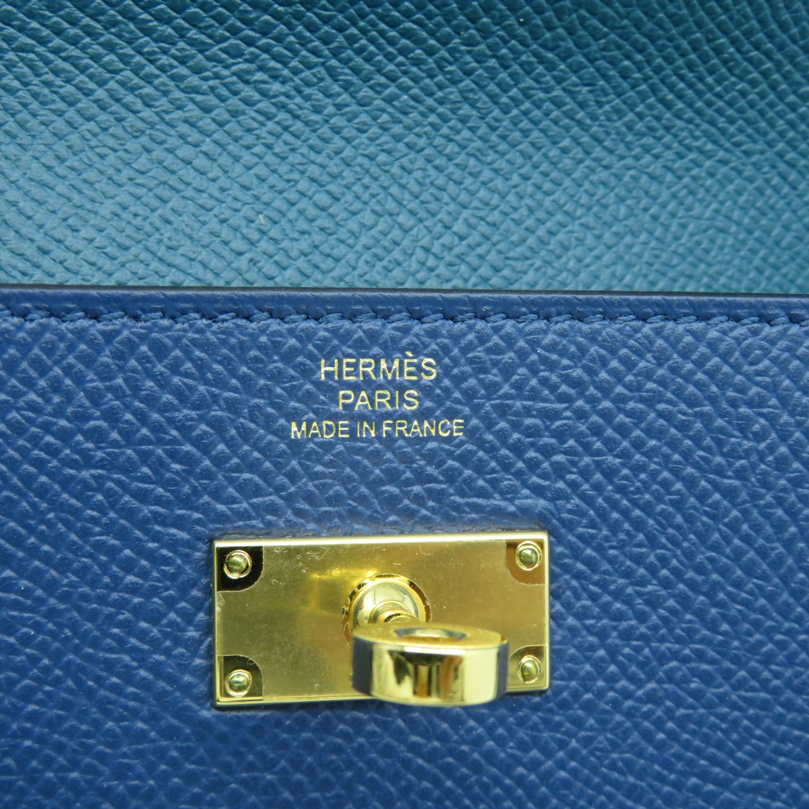 HERMES Epsom皮革Kelly Wallet金扣長錢包深藍色