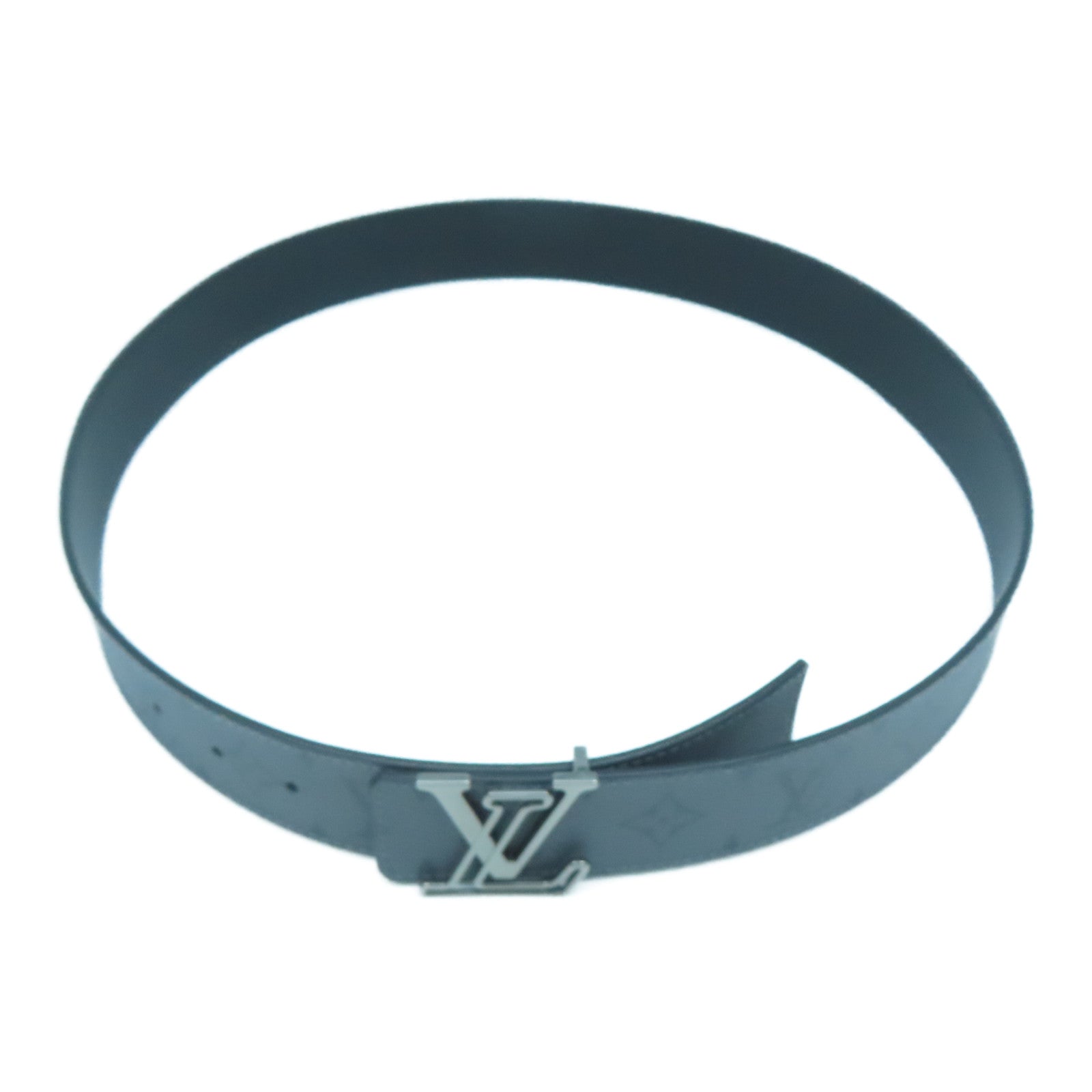 LOUIS VUITTON Monogram Eclipse Reverse Lv Line銀扣皮帶灰色/黑色