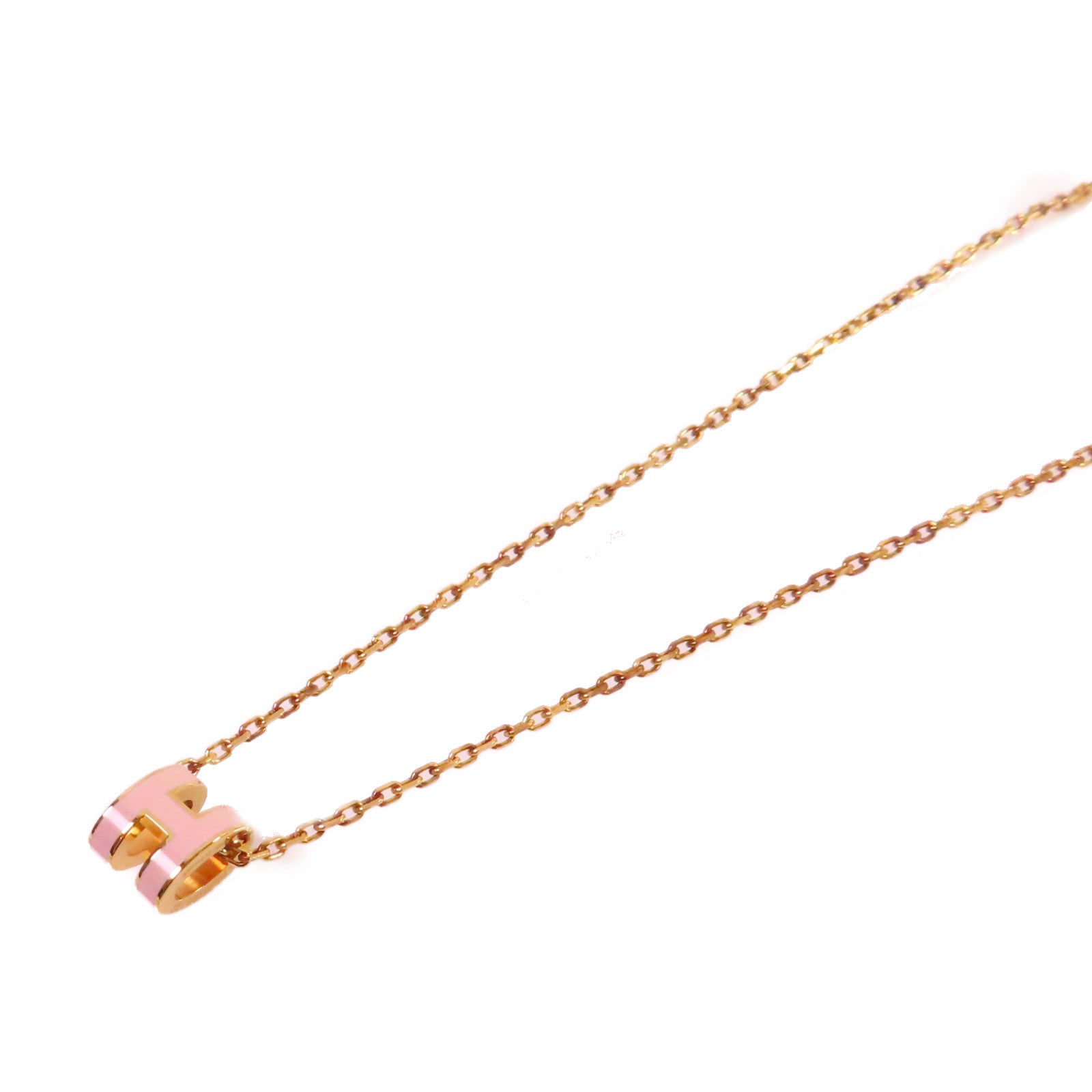 HERMES 金屬/琺瑯Mini Pop H Necklace項鏈粉紅色/金色