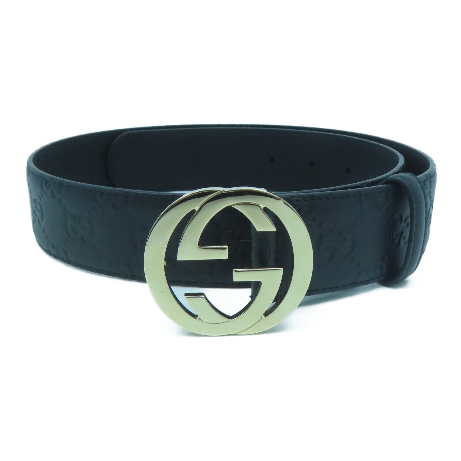 GUCCI 牛皮皮革Belt 75cm銀扣皮帶黑色