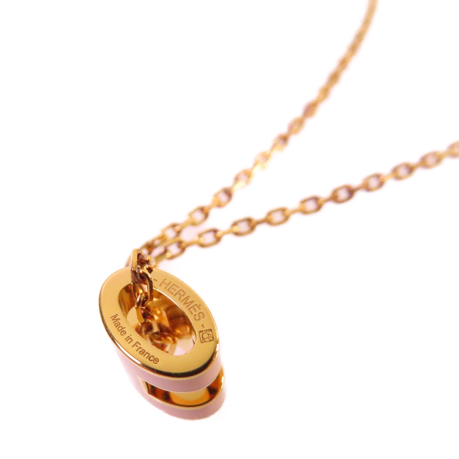 HERMES 金屬/琺瑯Mini Pop H Necklace項鏈粉紅色/金色