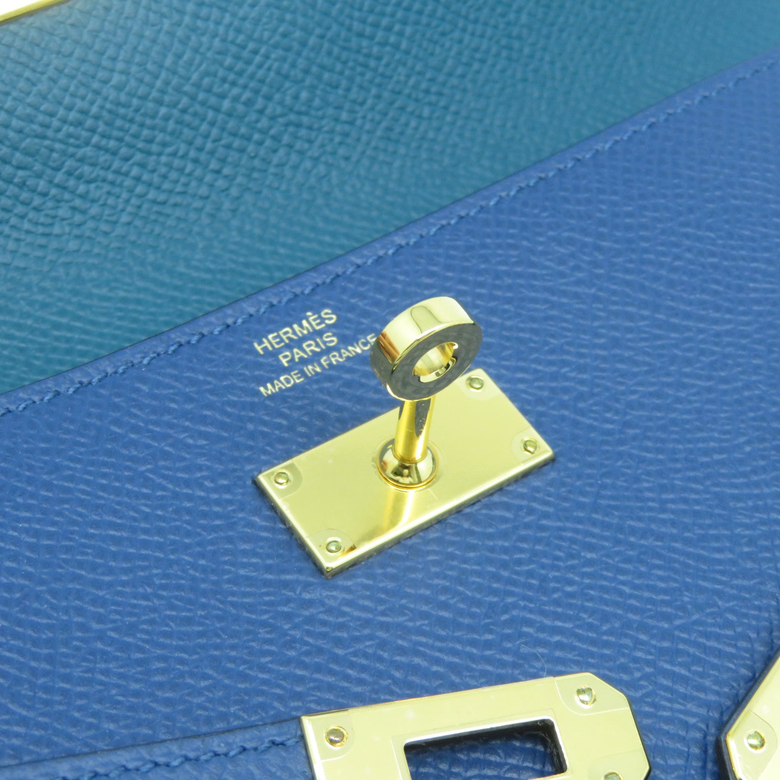 HERMES Epsom皮革Kelly Wallet金扣長錢包深藍色