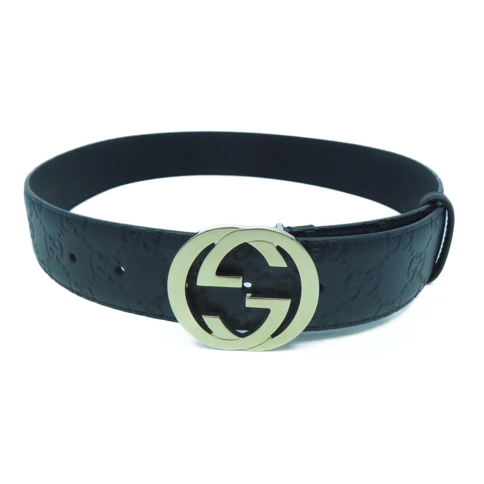 GUCCI 牛皮皮革Belt 75cm銀扣皮帶黑色