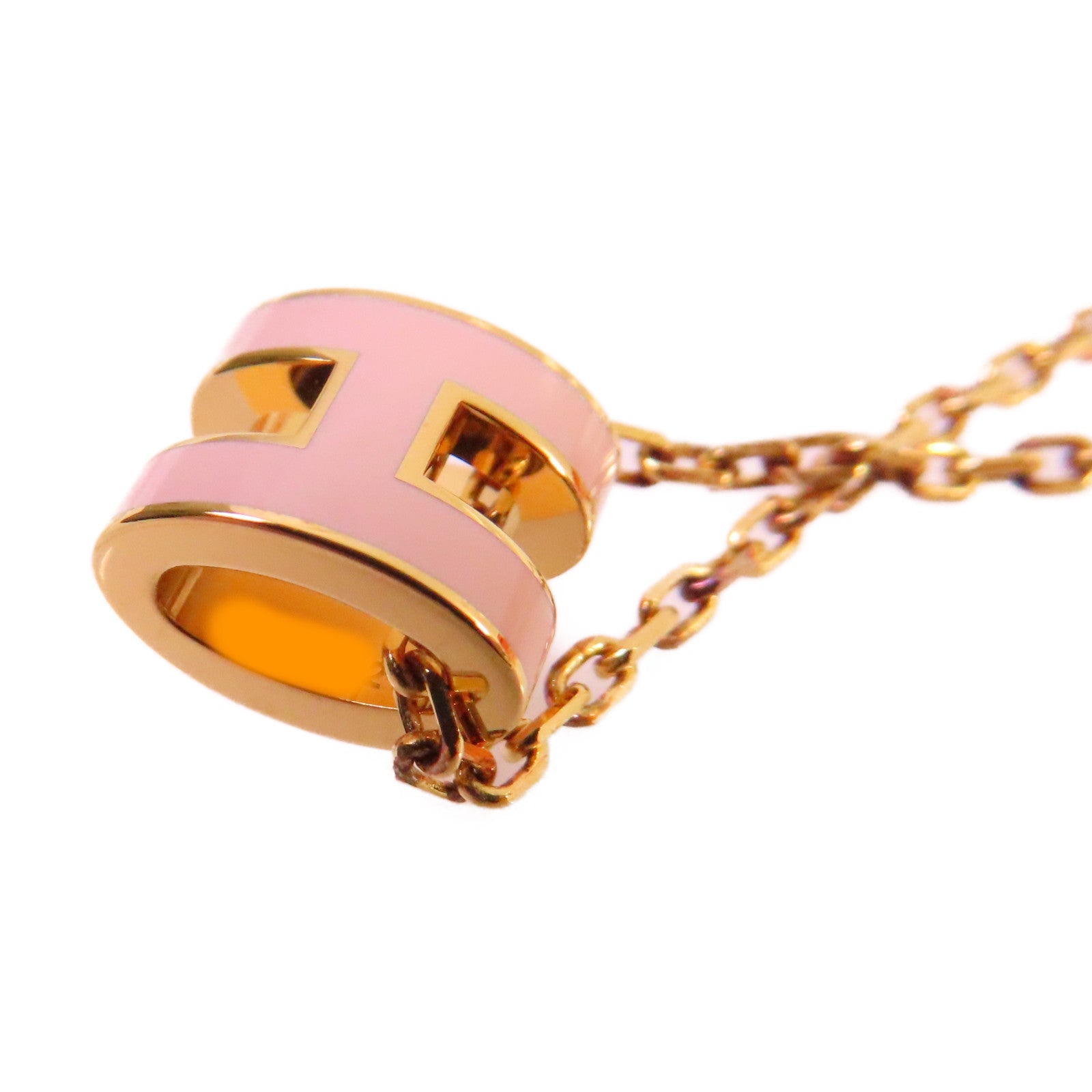 HERMES 金屬/琺瑯Mini Pop H Necklace項鏈粉紅色/金色