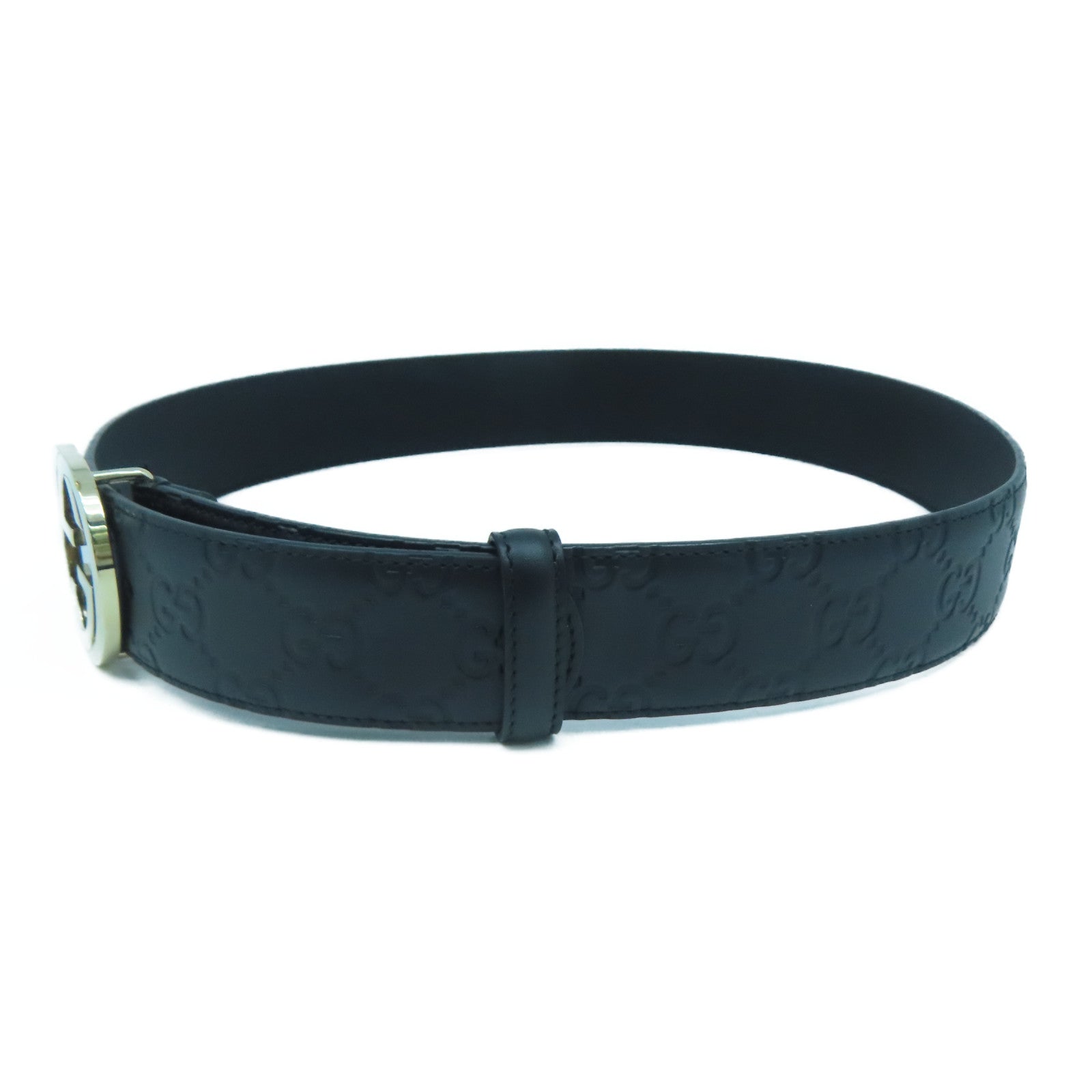 GUCCI 牛皮皮革Belt 75cm銀扣皮帶黑色