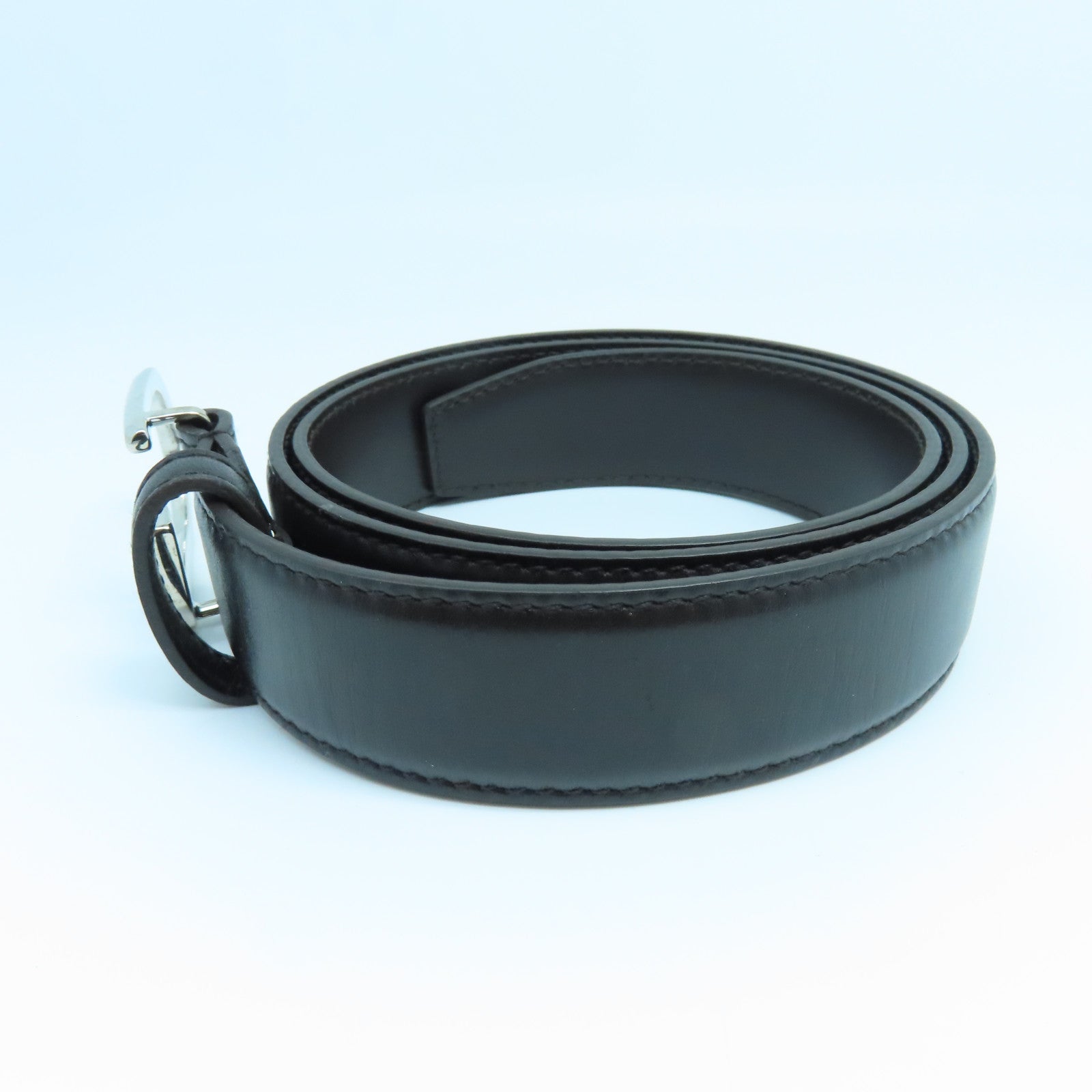 GUCCI 【激減優惠】牛皮皮革Belt銀扣皮帶黑色