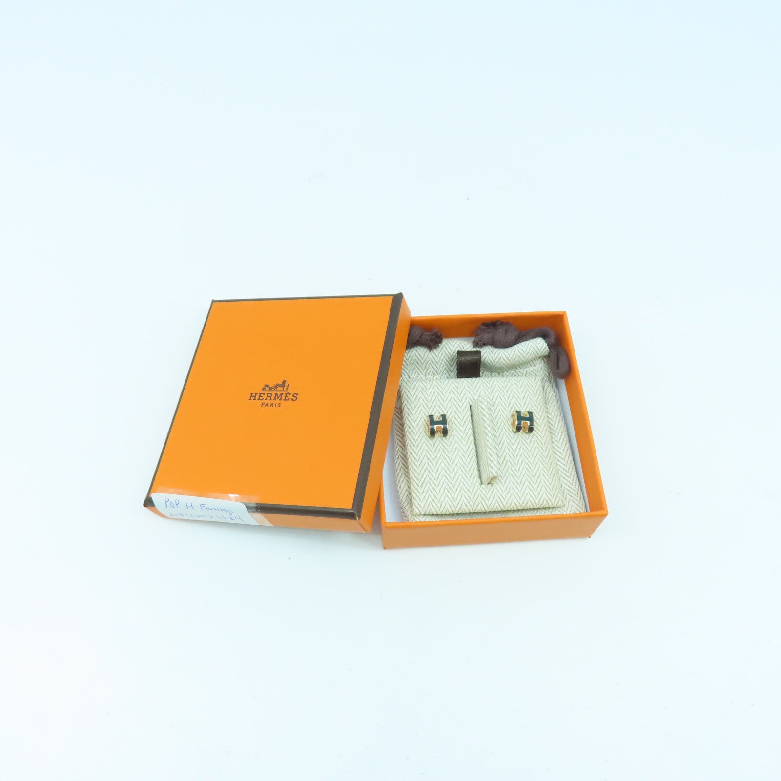 HERMES 金屬Pop H Earrings耳環金色/墨綠色