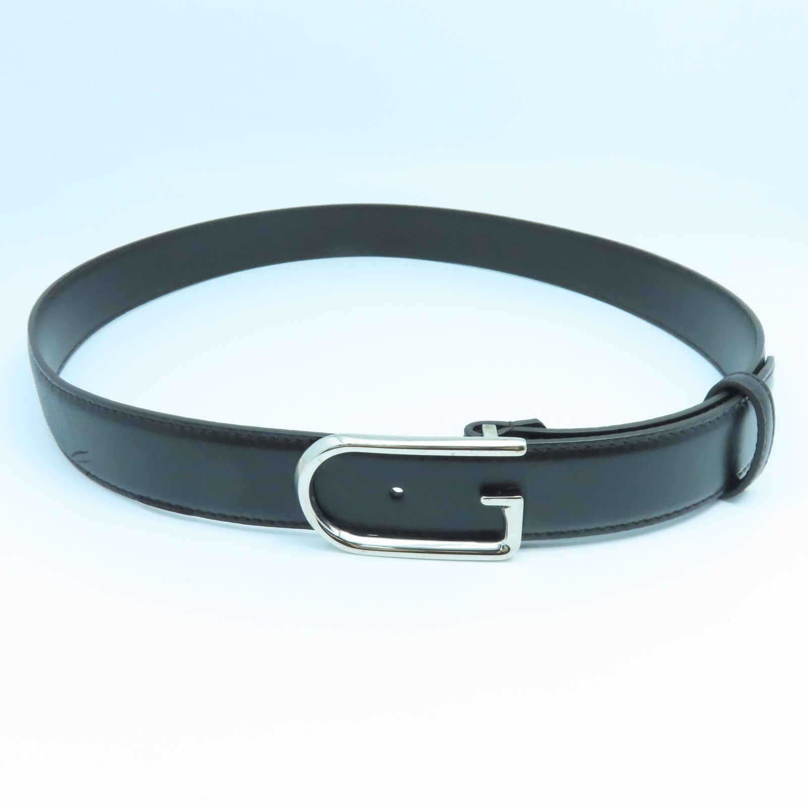 GUCCI 【激減優惠】牛皮皮革Belt銀扣皮帶黑色