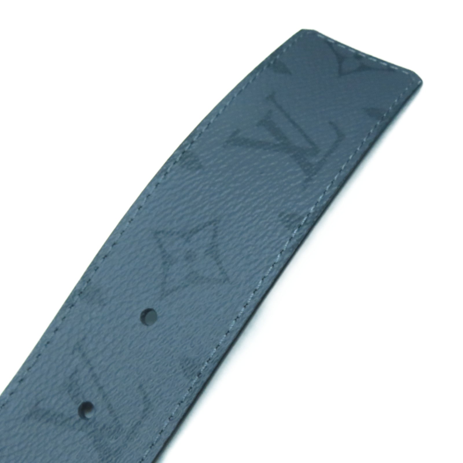 LOUIS VUITTON Monogram Eclipse Reverse Lv Line銀扣皮帶灰色/黑色