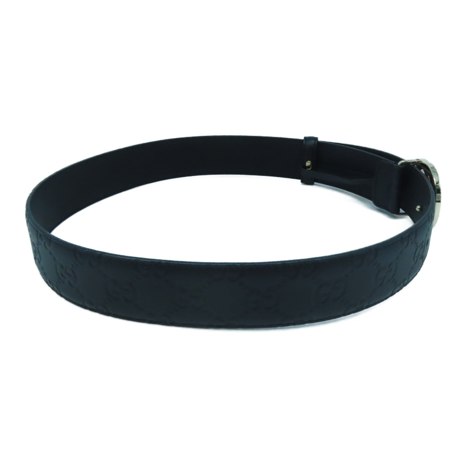GUCCI 牛皮皮革Belt 75cm銀扣皮帶黑色