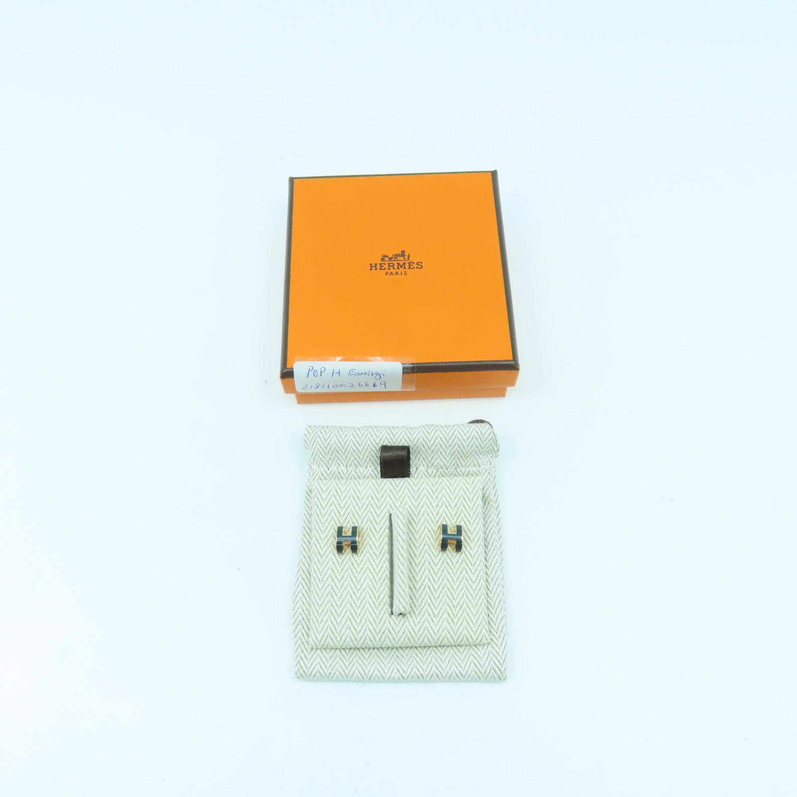 HERMES 金屬Pop H Earrings耳環金色/墨綠色