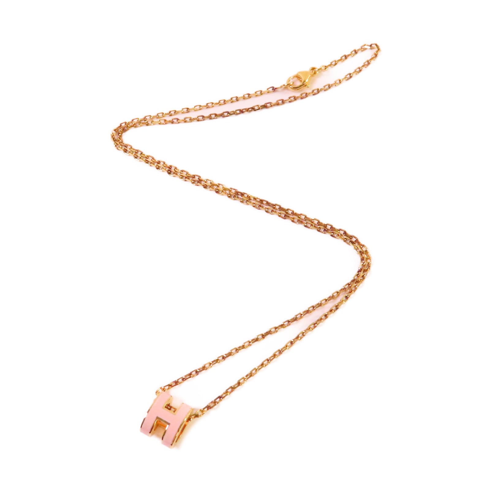 HERMES 金屬/琺瑯Mini Pop H Necklace項鏈粉紅色/金色