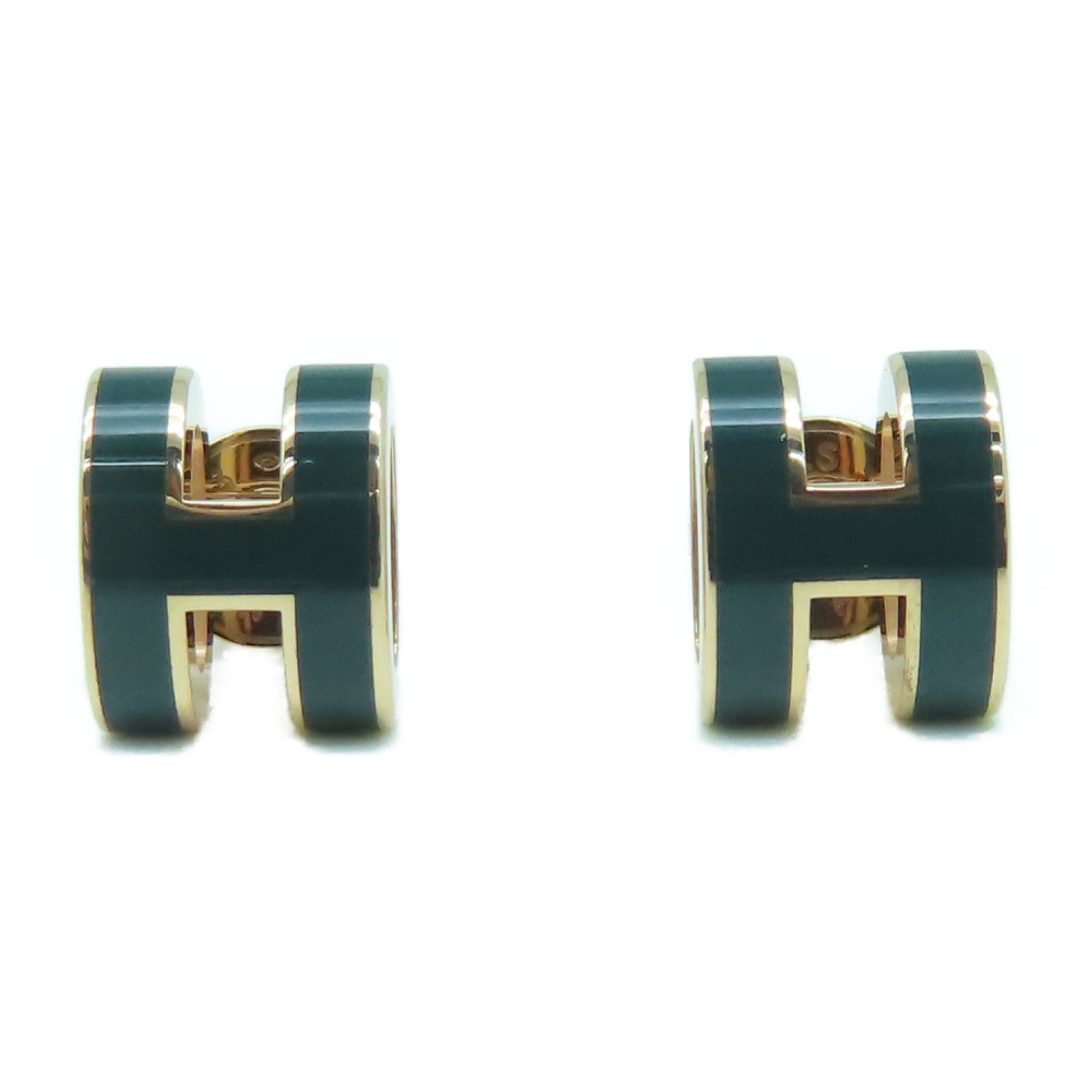 HERMES 金屬Pop H Earrings耳環金色/墨綠色