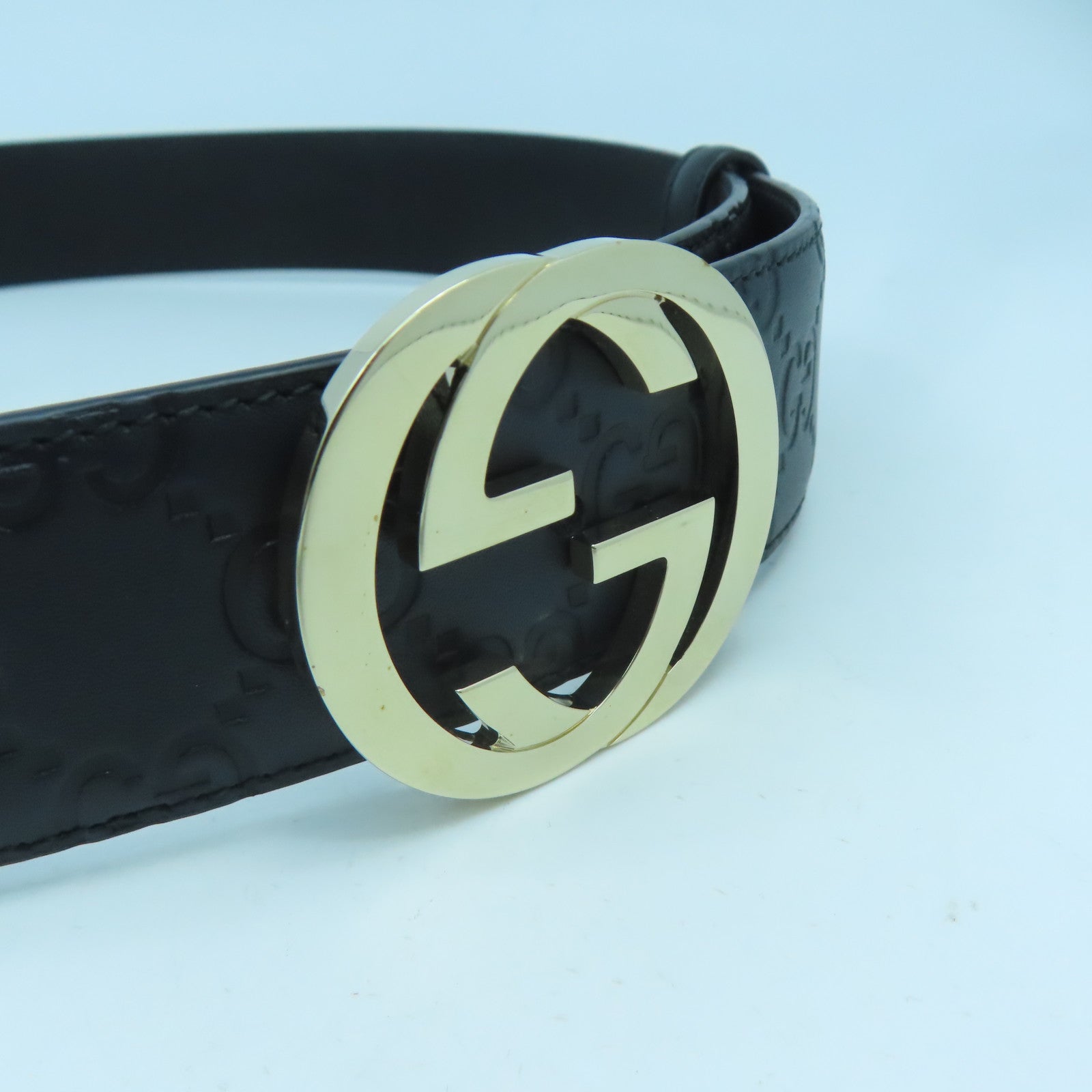 GUCCI 牛皮皮革Belt 75cm銀扣皮帶黑色