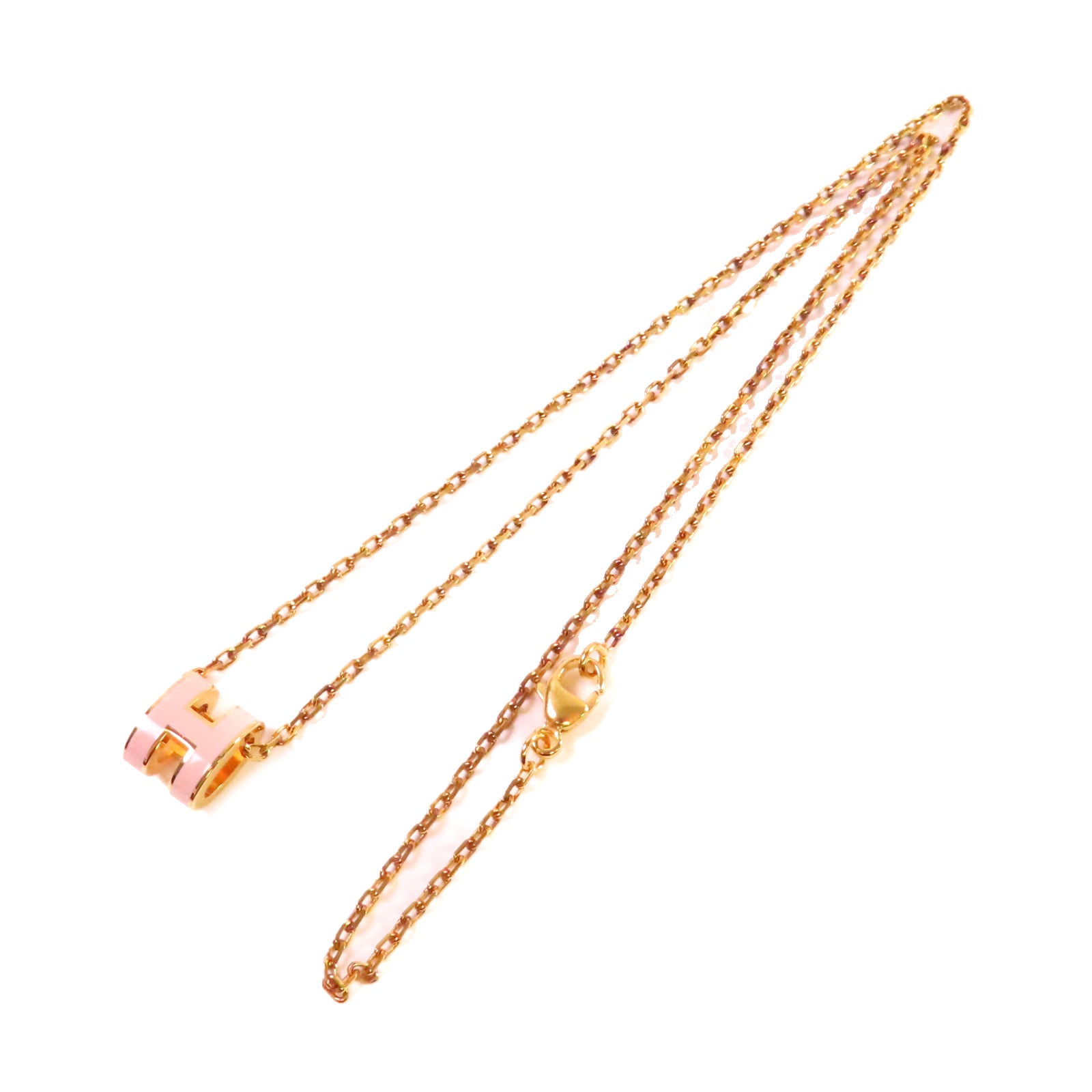 HERMES 金屬/琺瑯Mini Pop H Necklace項鏈粉紅色/金色