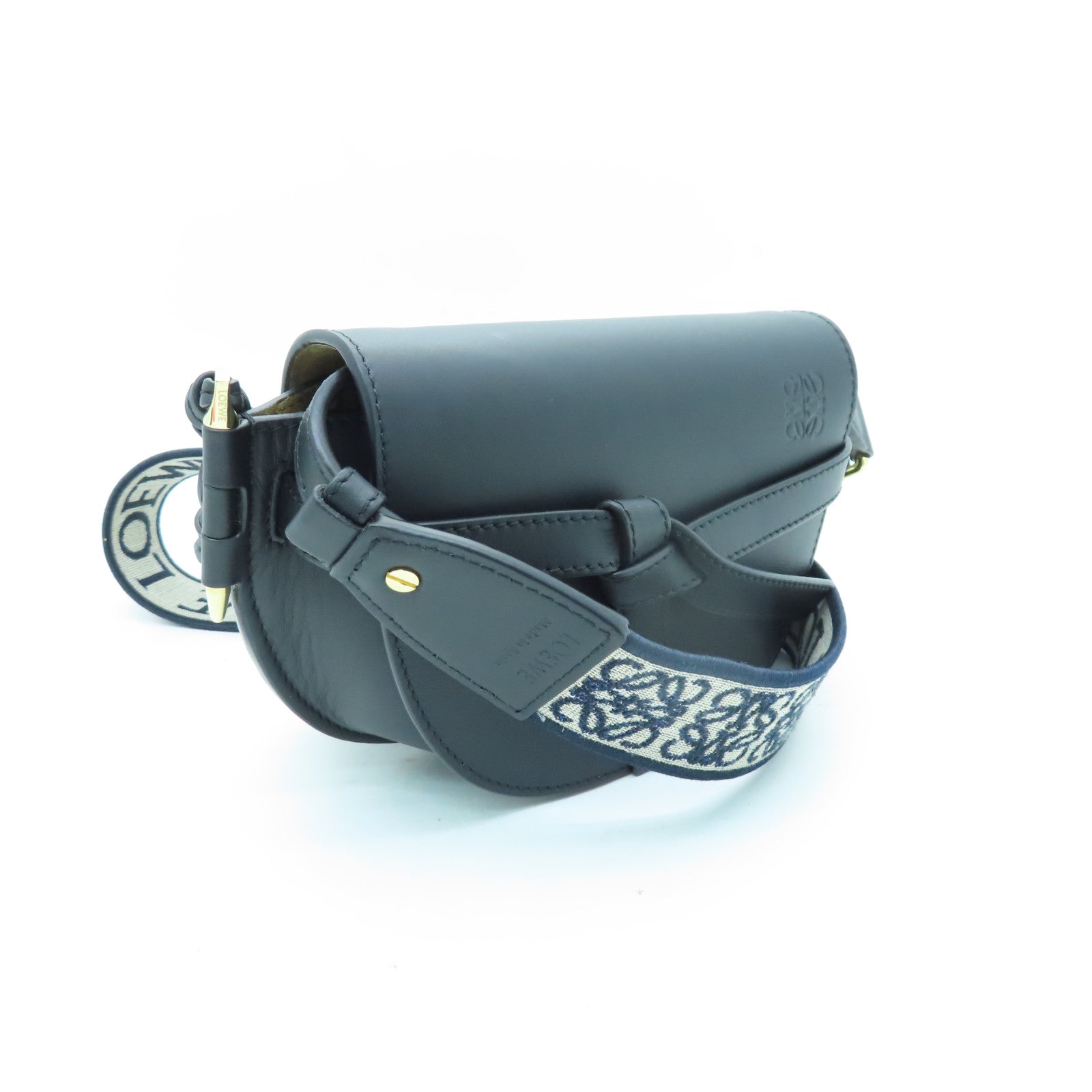 LOEWE 牛皮皮革Mini Gate Dual Bag金扣肩背袋黑色