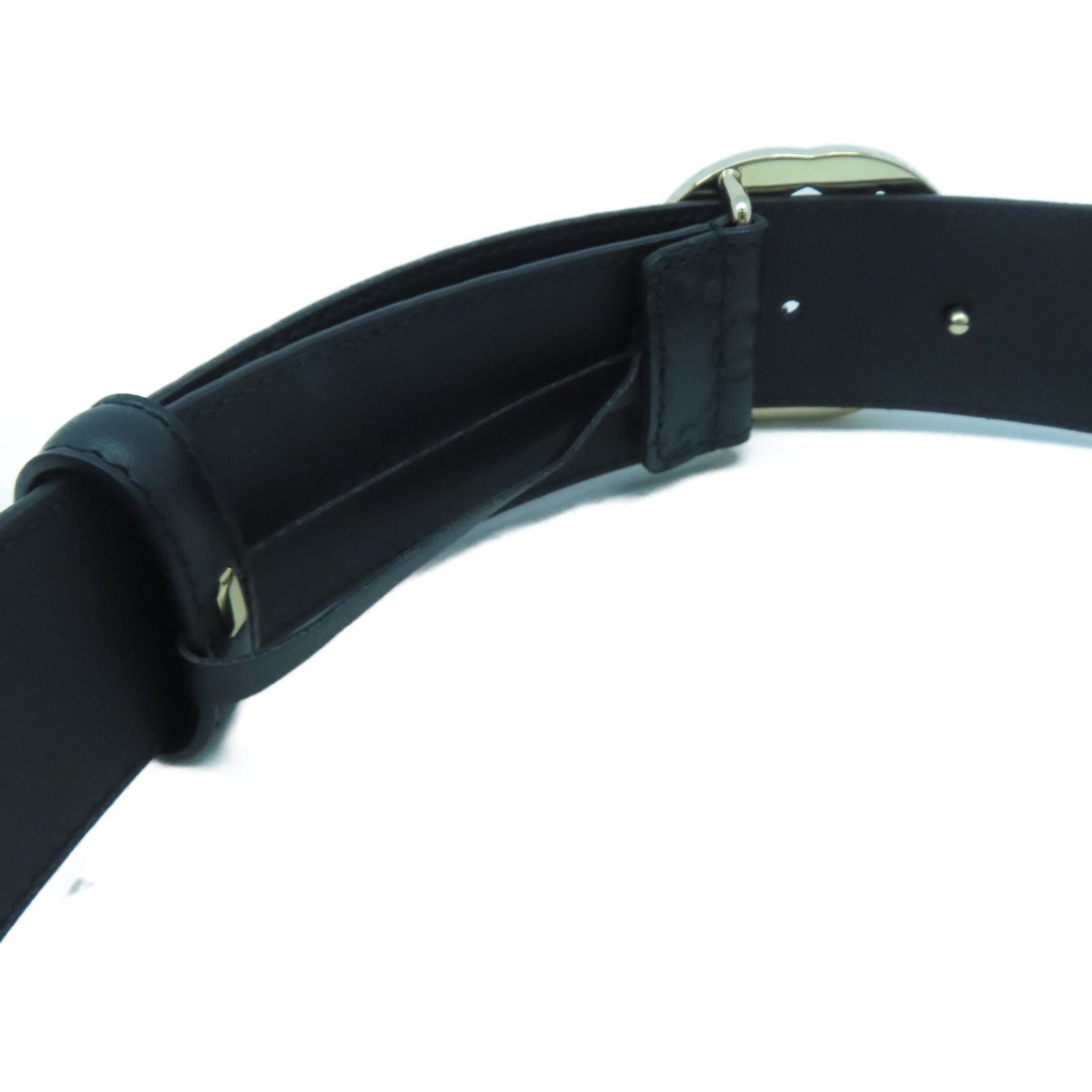 GUCCI 牛皮皮革Belt 75cm銀扣皮帶黑色