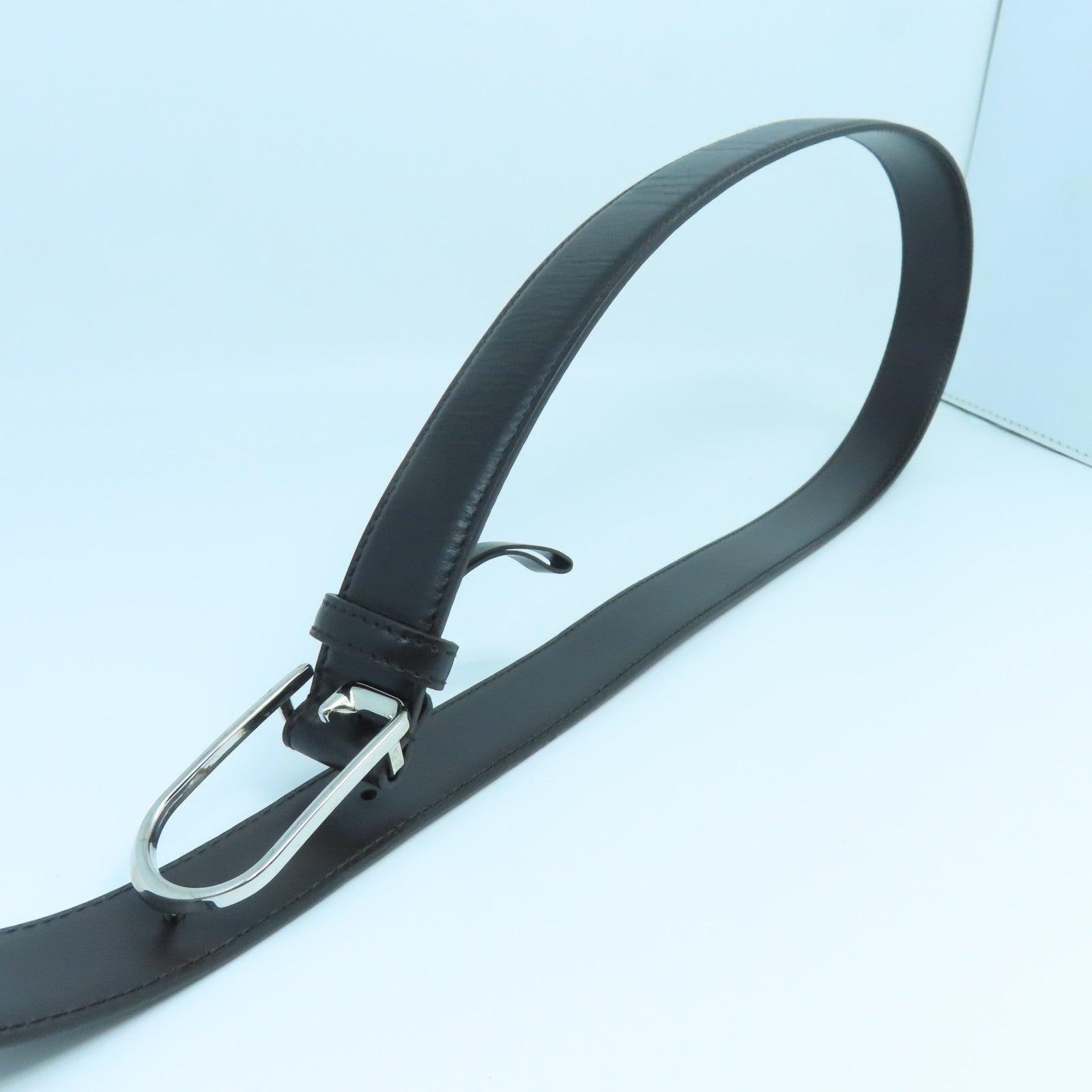 GUCCI 【激減優惠】牛皮皮革Belt銀扣皮帶黑色