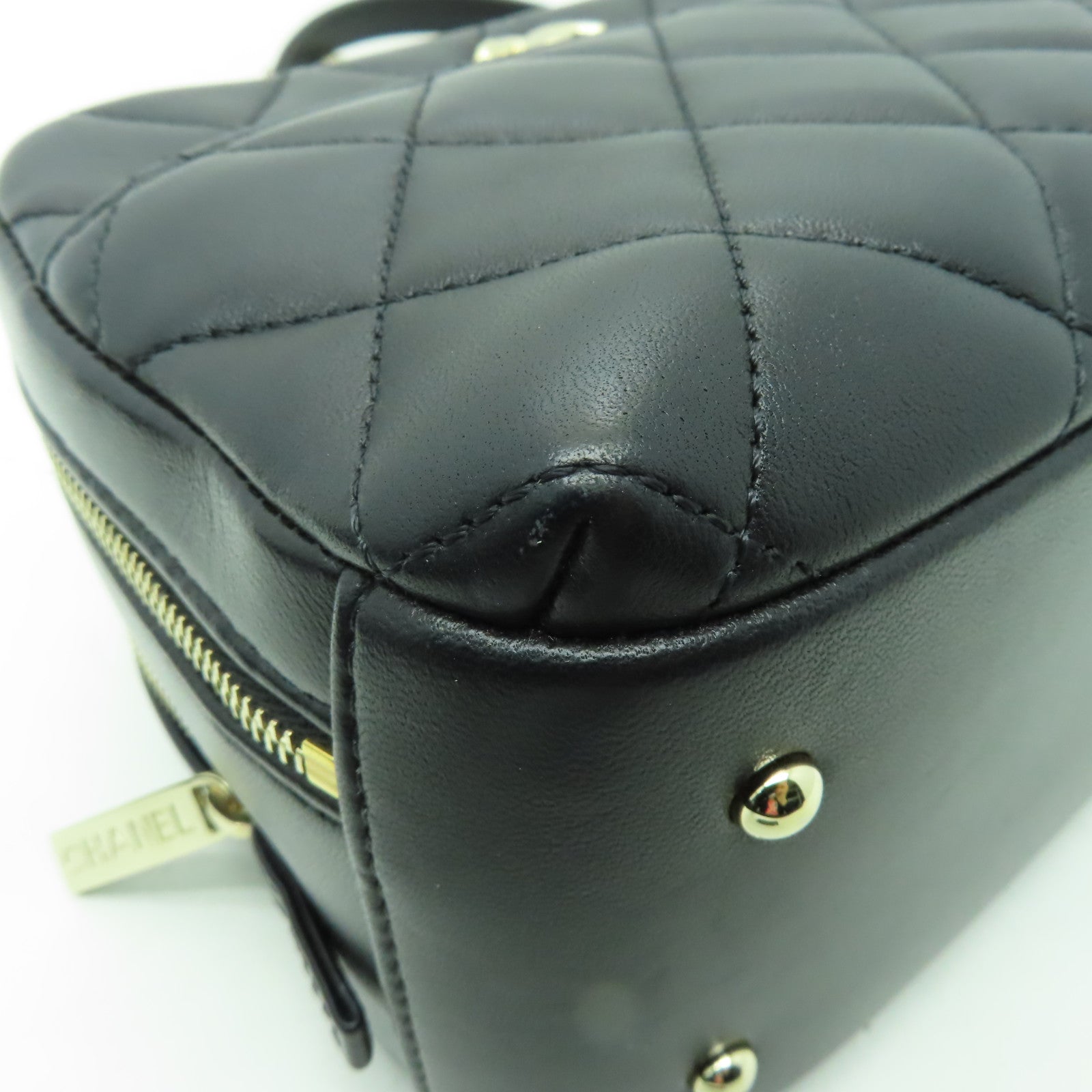 CHANEL 菱格羊皮皮革Small Trendy CC Bowling Bag金扣鏈帶肩背袋黑色