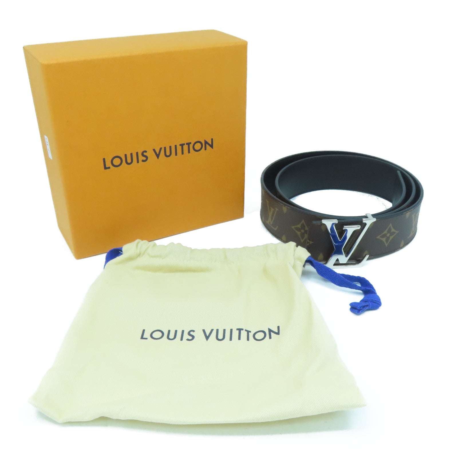 LOUIS VUITTON Monogram Lv lnitiales銀扣皮帶啡色/黑色