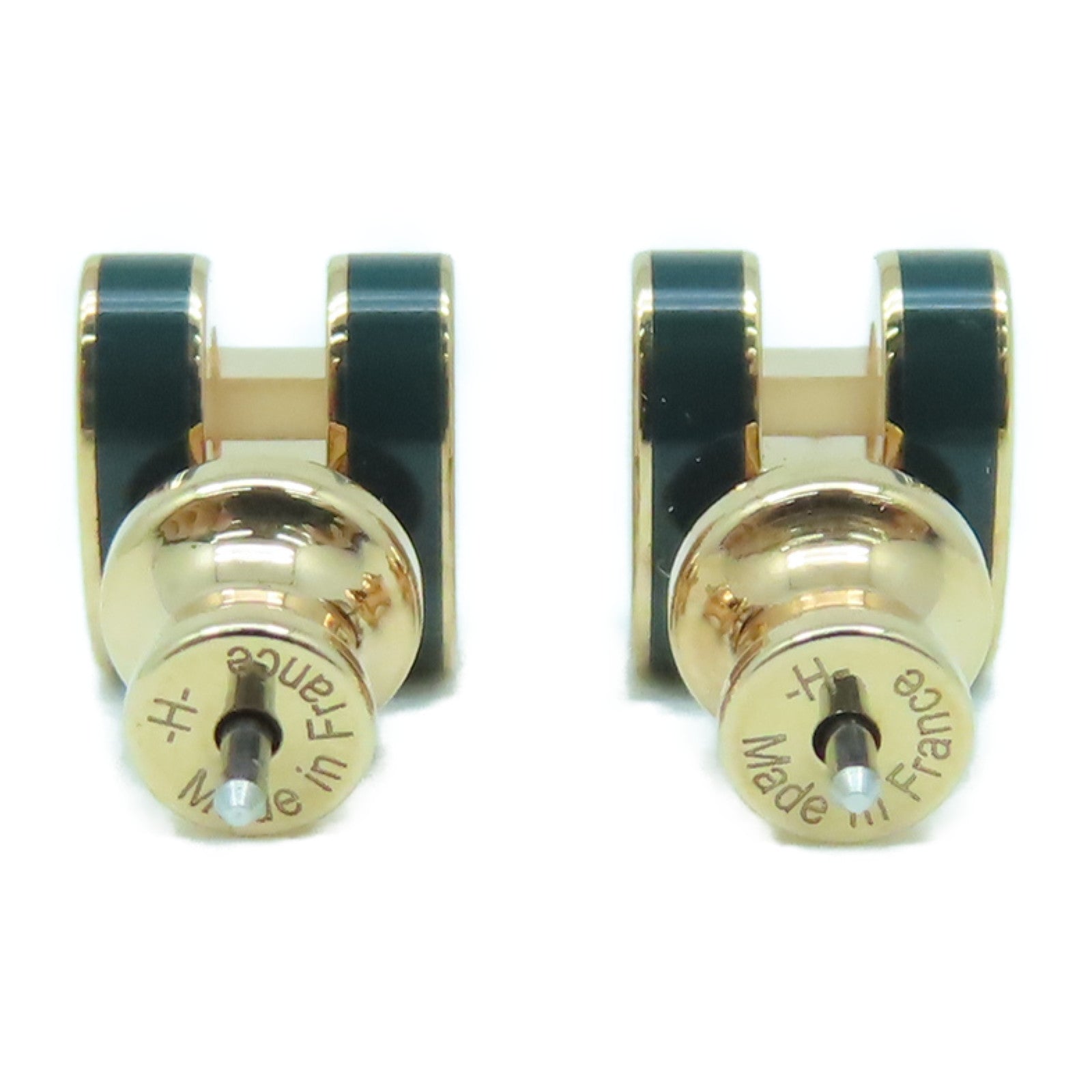 HERMES 金屬Pop H Earrings耳環金色/墨綠色