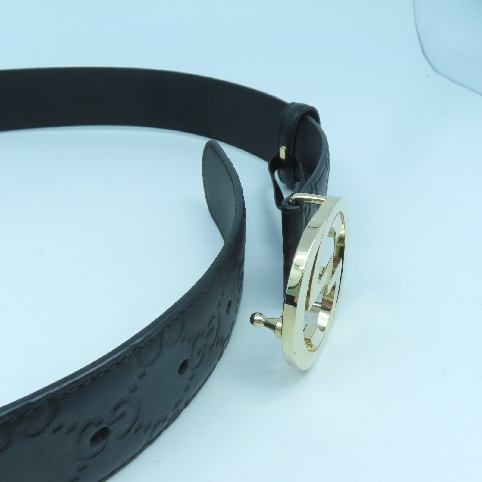 GUCCI 牛皮皮革Belt 75cm銀扣皮帶黑色