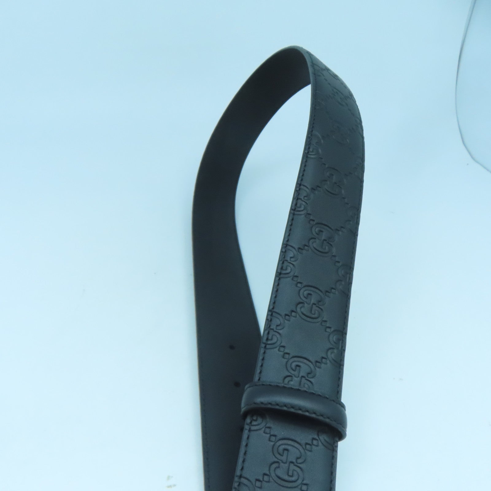GUCCI 牛皮皮革Belt 75cm銀扣皮帶黑色