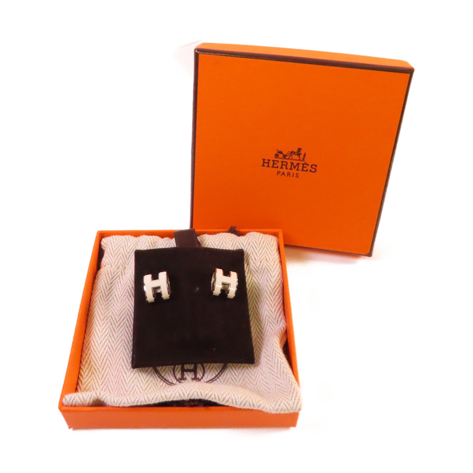 HERMES 金屬/琺瑯Pop H Earrings耳環白色/銀色