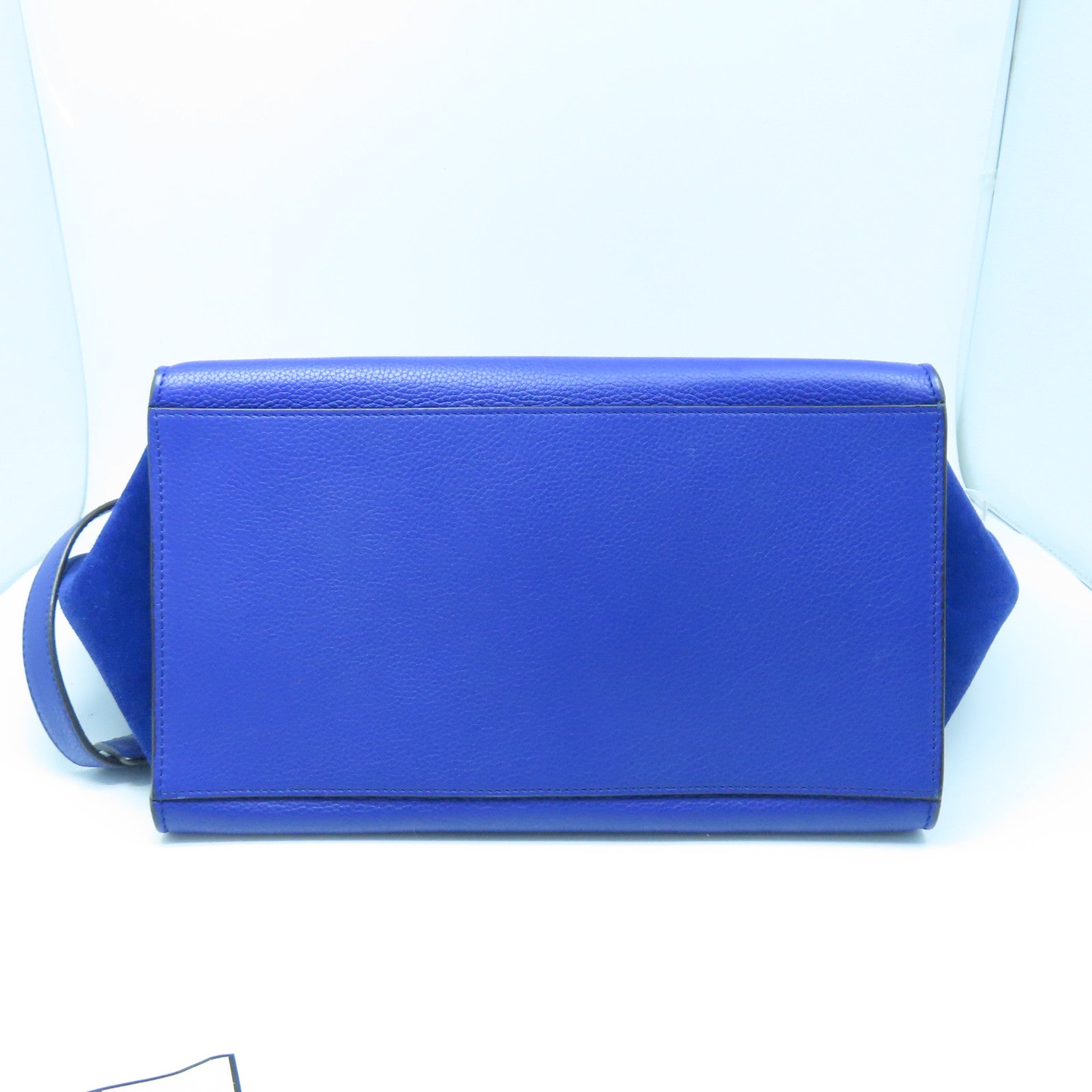 CELINE Cowhide Leather Trapeze Medium Gold Buckle Handle Shoulder Bag Blue