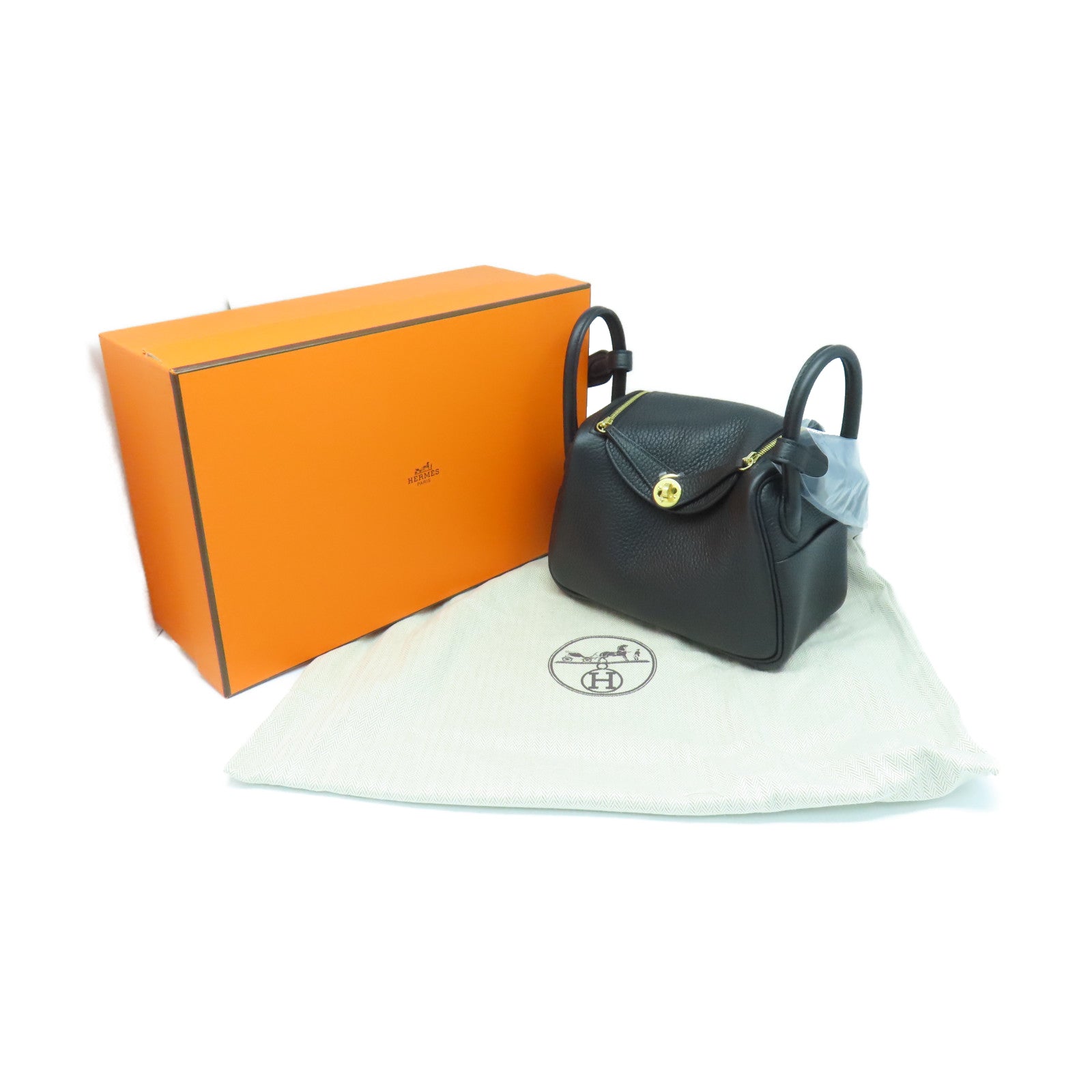 HERMES Clemence皮革Mini Lindy金扣手挽肩背兩用袋黑色