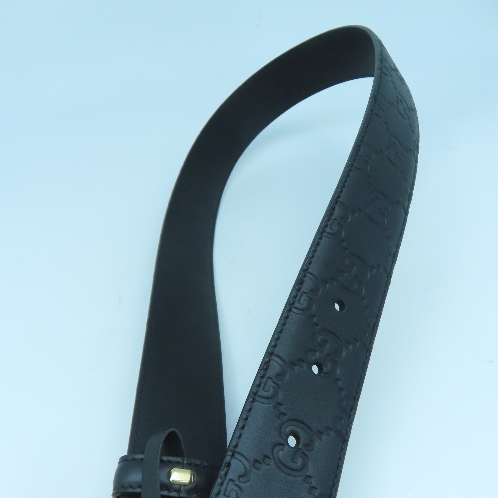 GUCCI 牛皮皮革Belt 75cm銀扣皮帶黑色