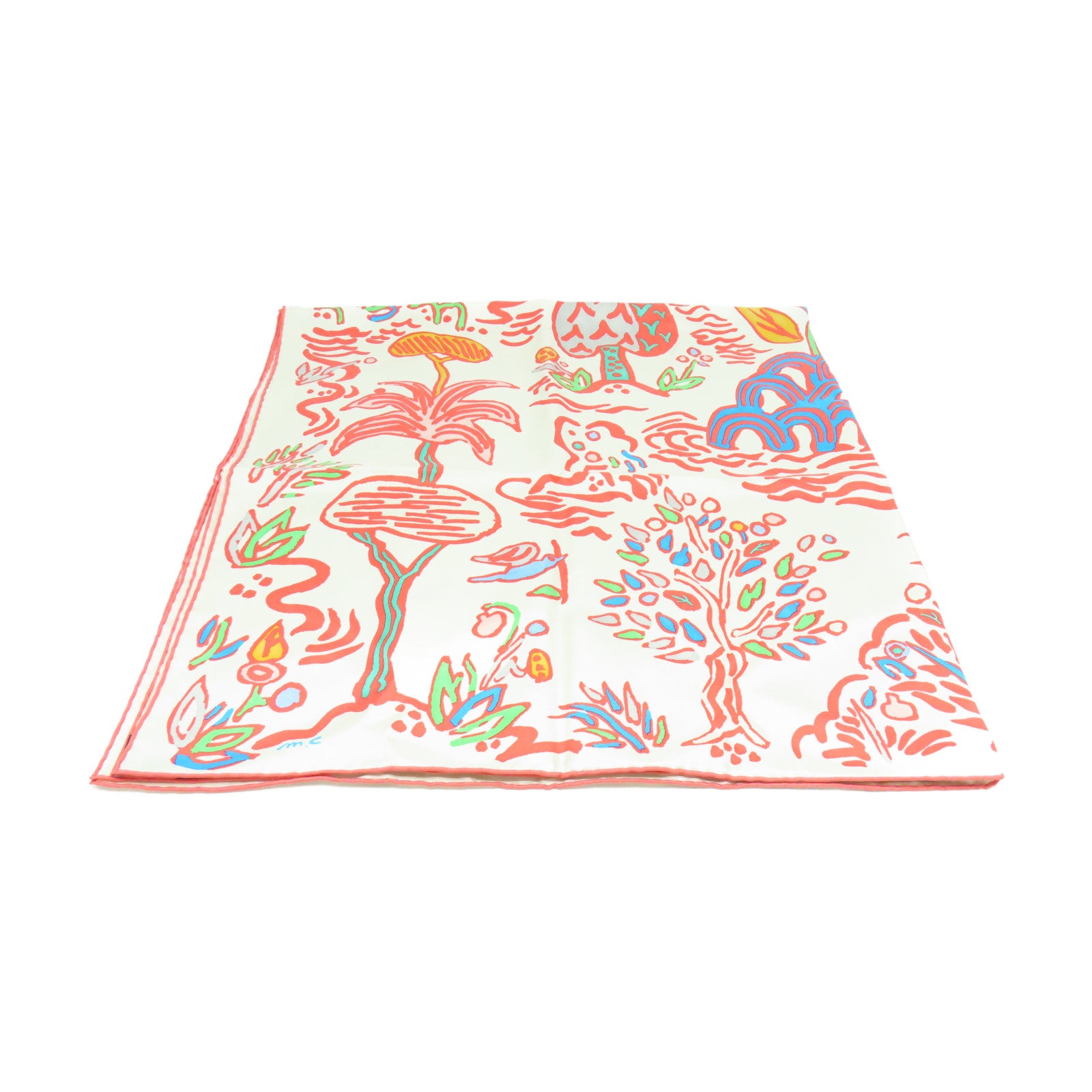 HERMES 【激減優惠】絲質Scarf圍巾米色/紅色
