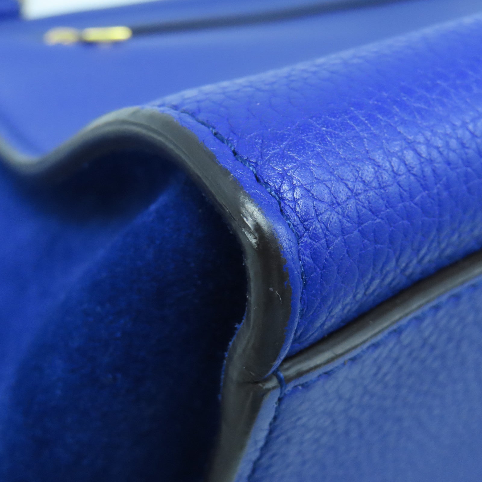 CELINE Cowhide Leather Trapeze Medium Gold Buckle Handle Shoulder Bag Blue