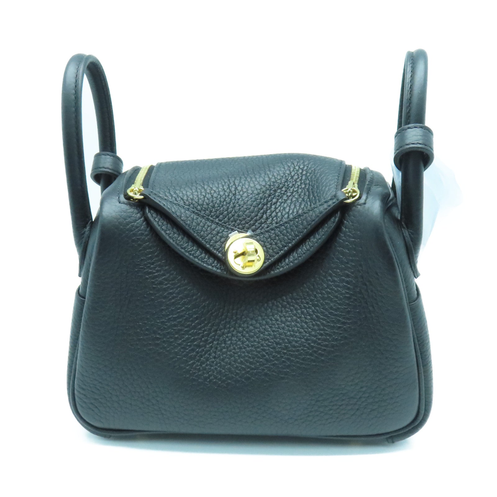 HERMES Clemence皮革Mini Lindy金扣手挽肩背兩用袋黑色