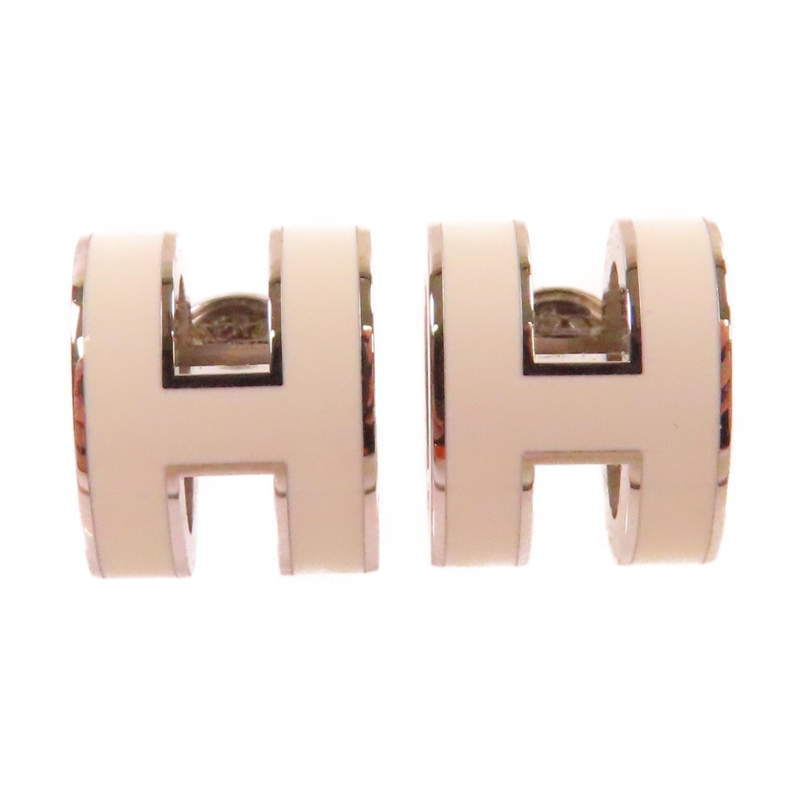 HERMES 金屬/琺瑯Pop H Earrings耳環白色/銀色