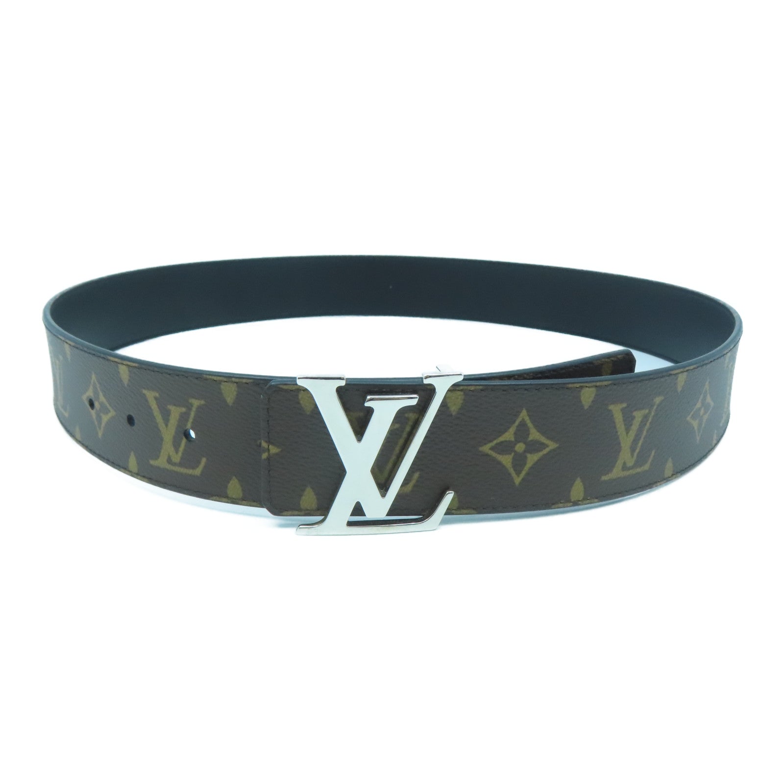 LOUIS VUITTON Monogram Lv lnitiales銀扣皮帶啡色/黑色