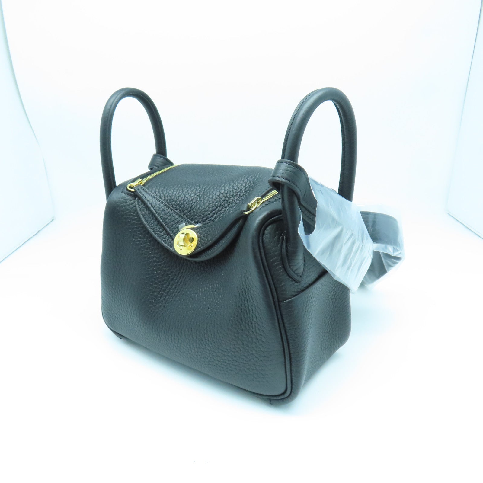 HERMES Clemence皮革Mini Lindy金扣手挽肩背兩用袋黑色