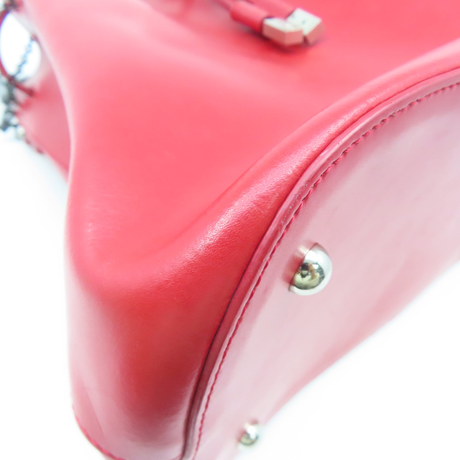 agnes b. 牛皮皮革Shoulder Bag銀扣肩背袋紅色