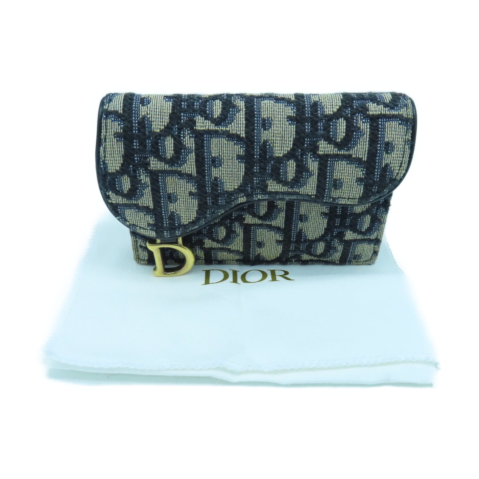 Dior 帆布Card Case金扣卡片包藍色/米色