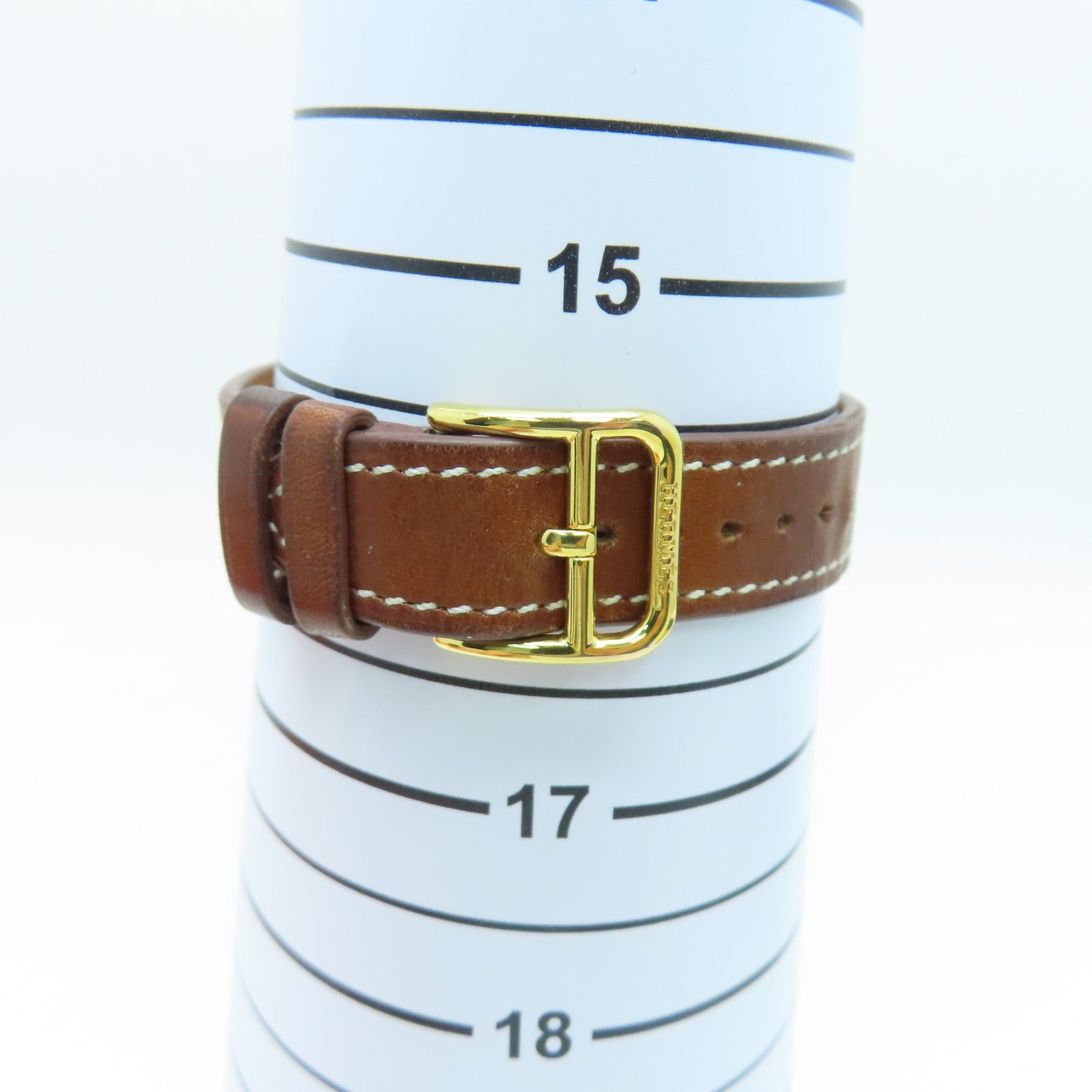 HERMES H watchSwift皮革金扣手錶石英機芯白色/啡色