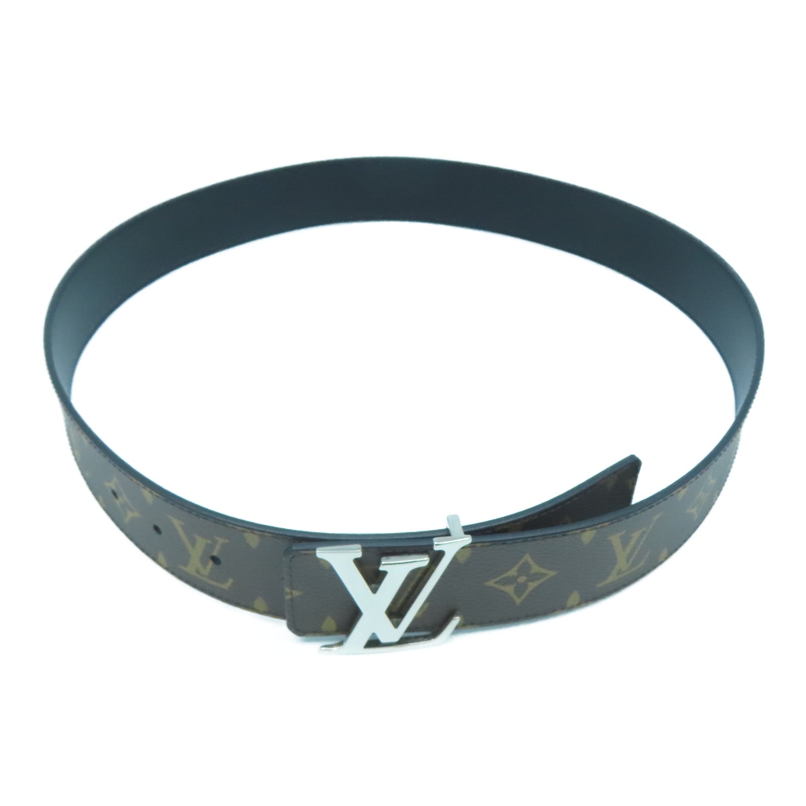 LOUIS VUITTON Monogram Lv lnitiales銀扣皮帶啡色/黑色