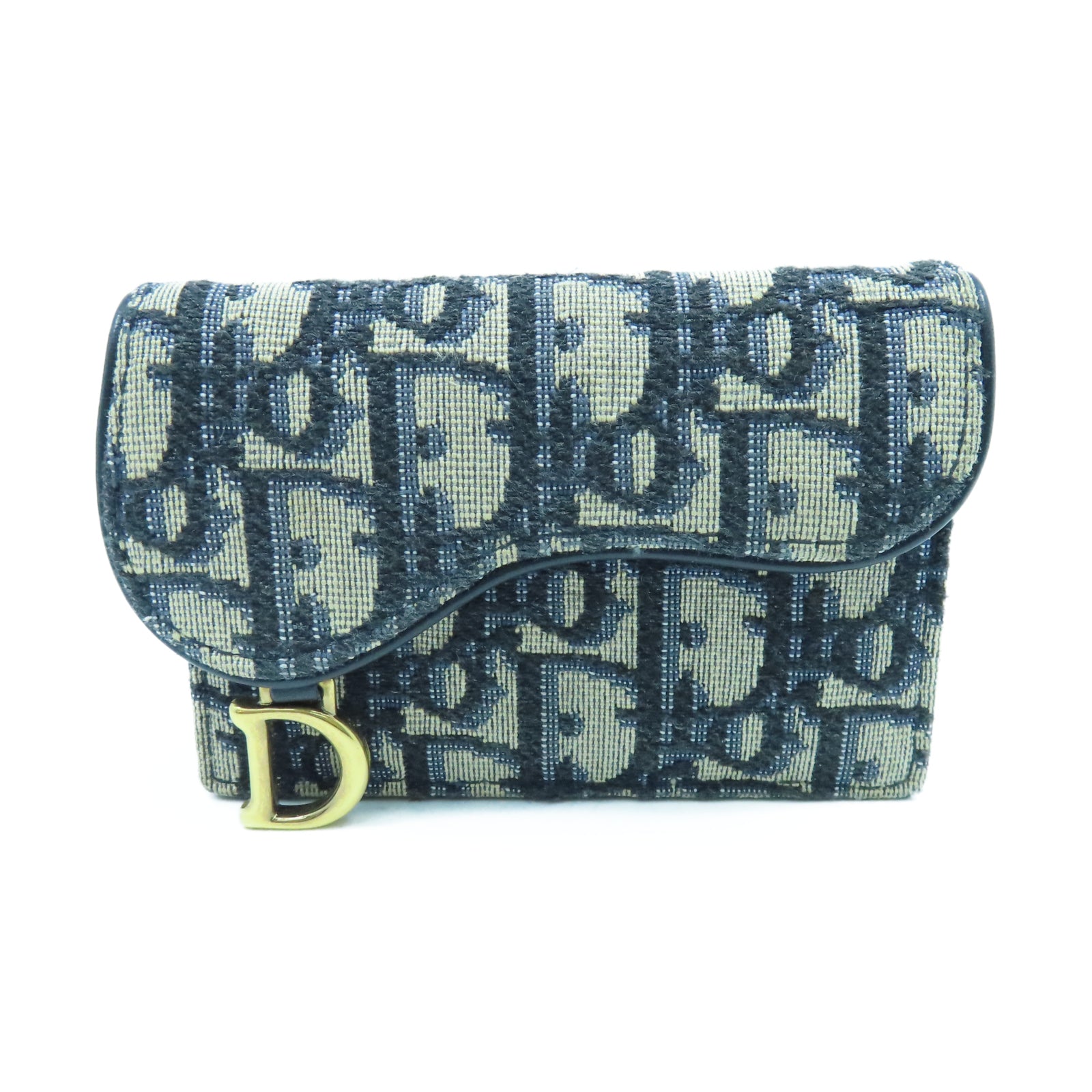 Dior 帆布Card Case金扣卡片包藍色/米色