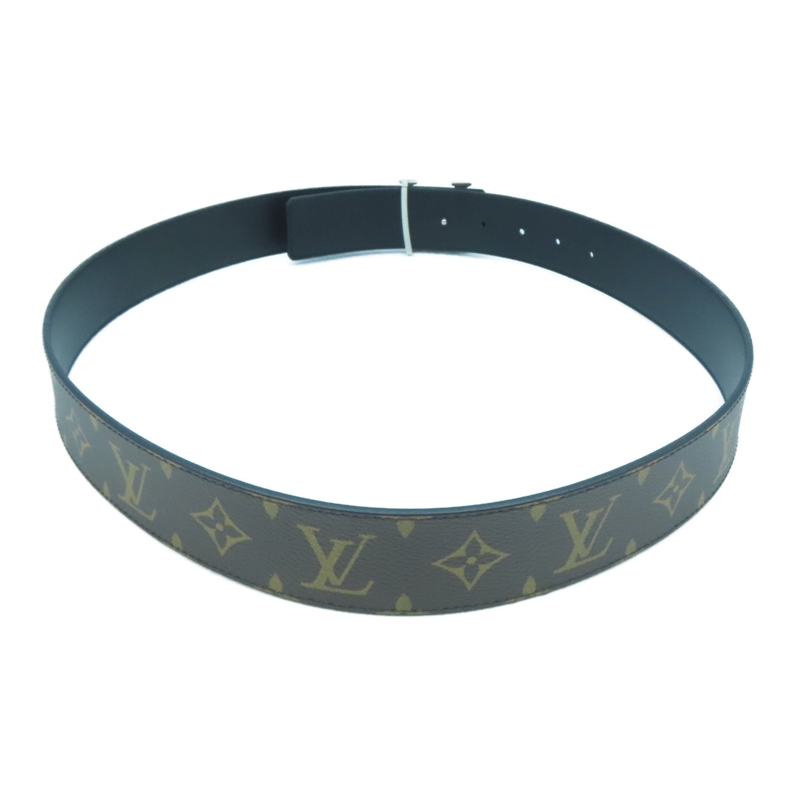 LOUIS VUITTON Monogram Lv lnitiales銀扣皮帶啡色/黑色