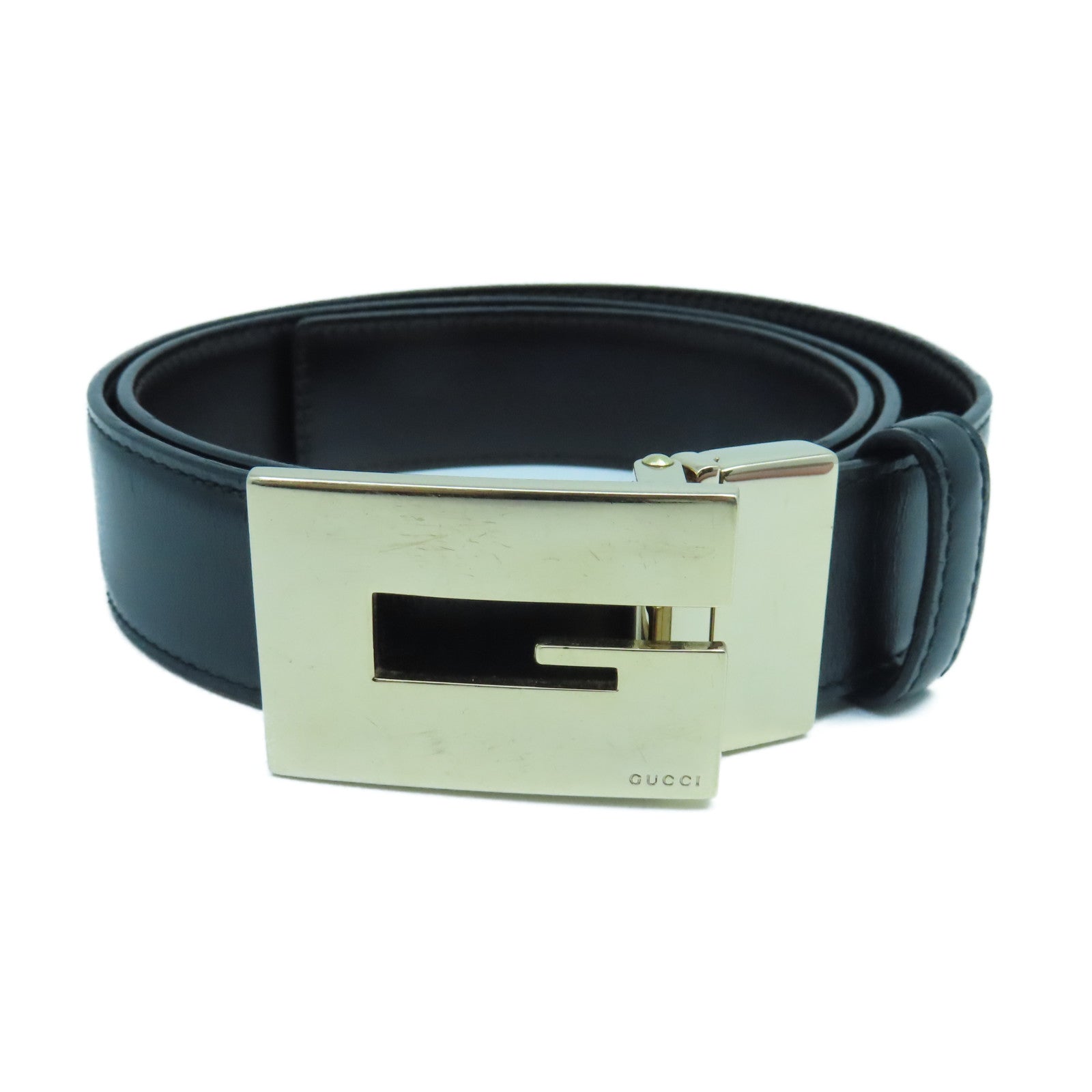 GUCCI 【激減優惠】牛皮皮革Belt金扣皮帶黑色