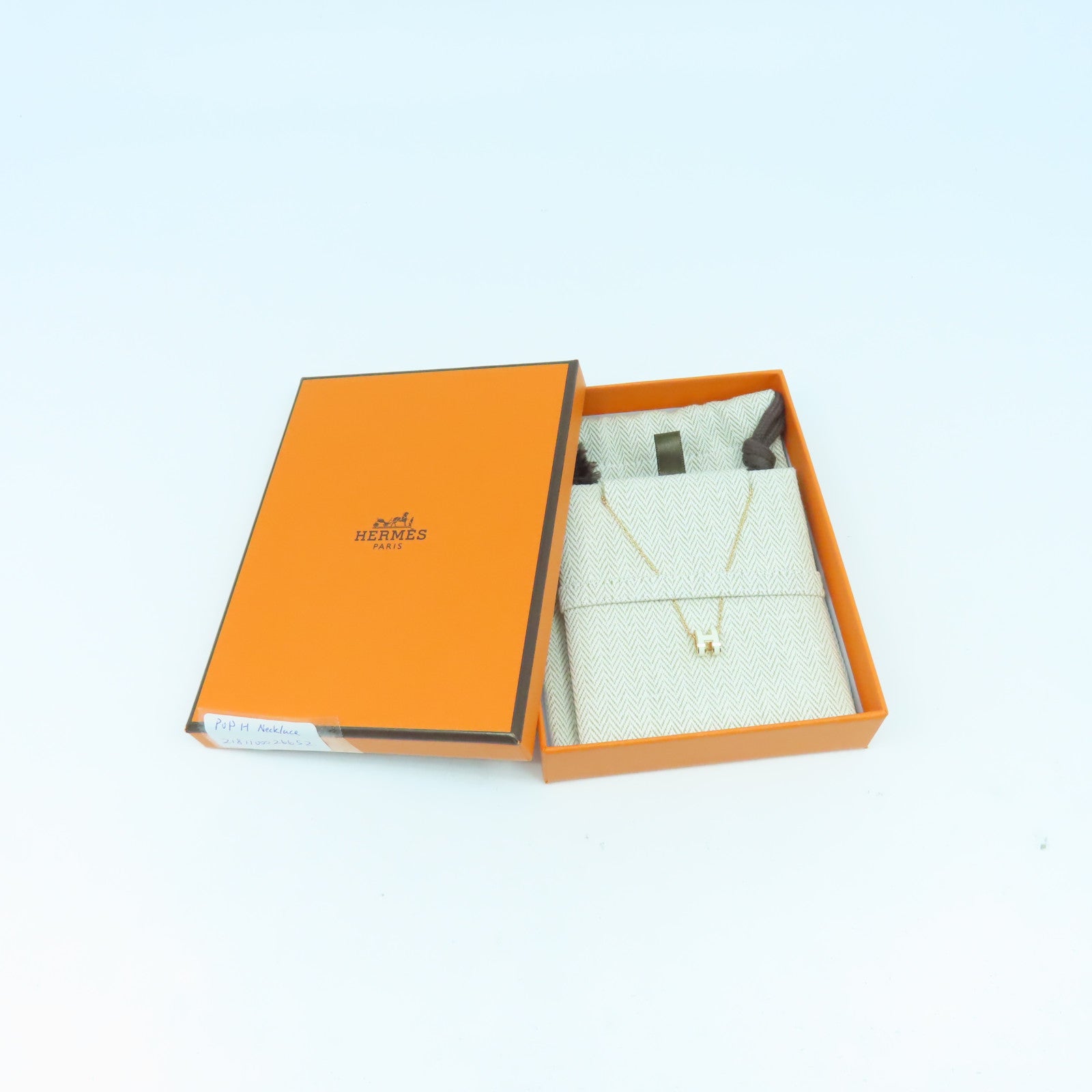 HERMES 金屬Pop H Necklace項鏈Nata奶油白色/玫瑰金色