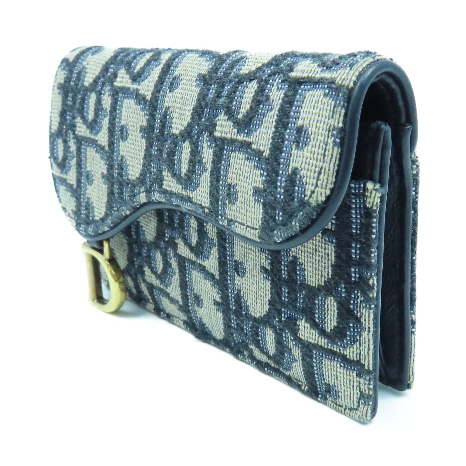 Dior 帆布Card Case金扣卡片包藍色/米色