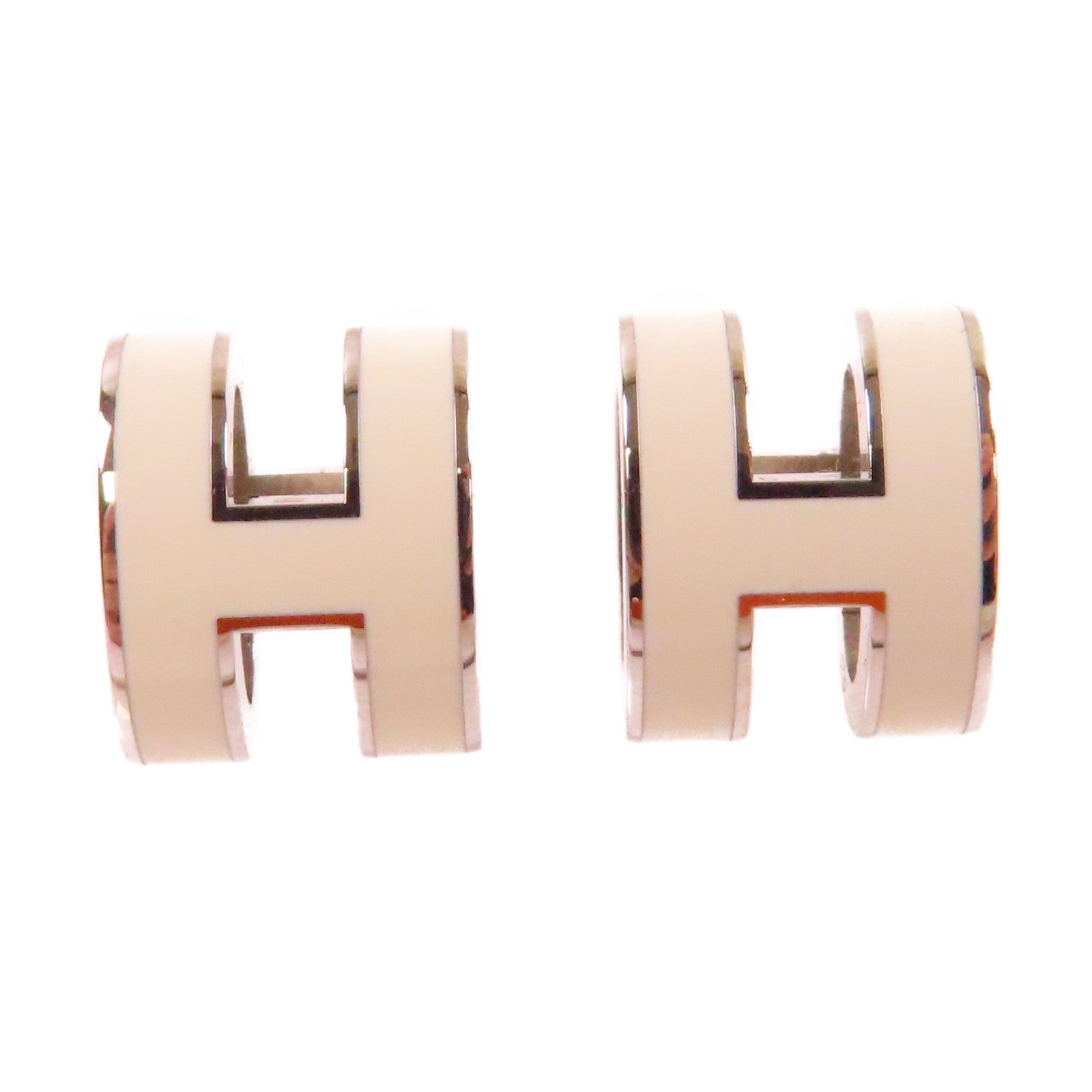 HERMES 金屬/琺瑯Pop H Earrings耳環白色/銀色