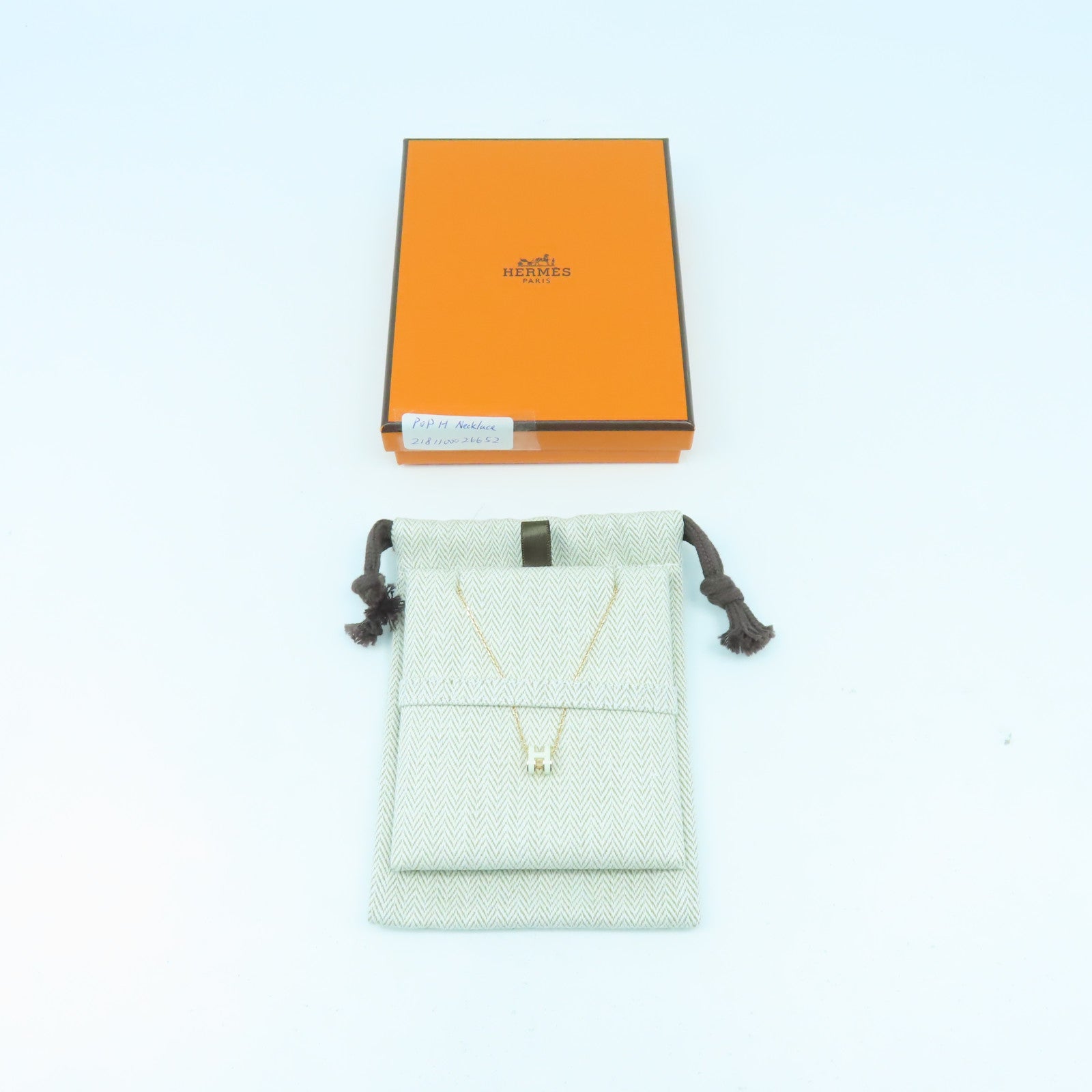 HERMES 金屬Pop H Necklace項鏈Nata奶油白色/玫瑰金色