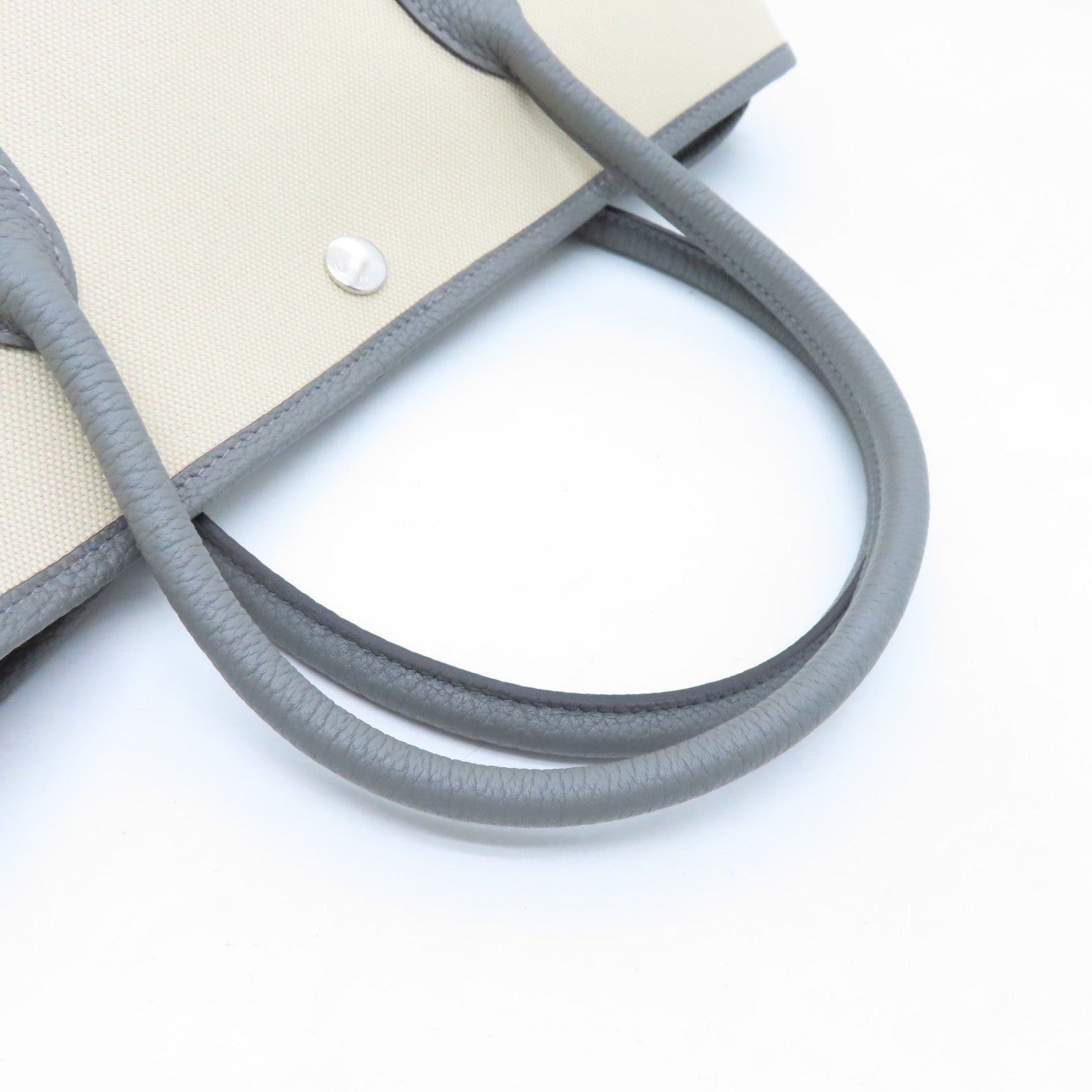 HERMES Toile Militaire GardenParty PM Silver Button Handle Bag Oil White/Gray