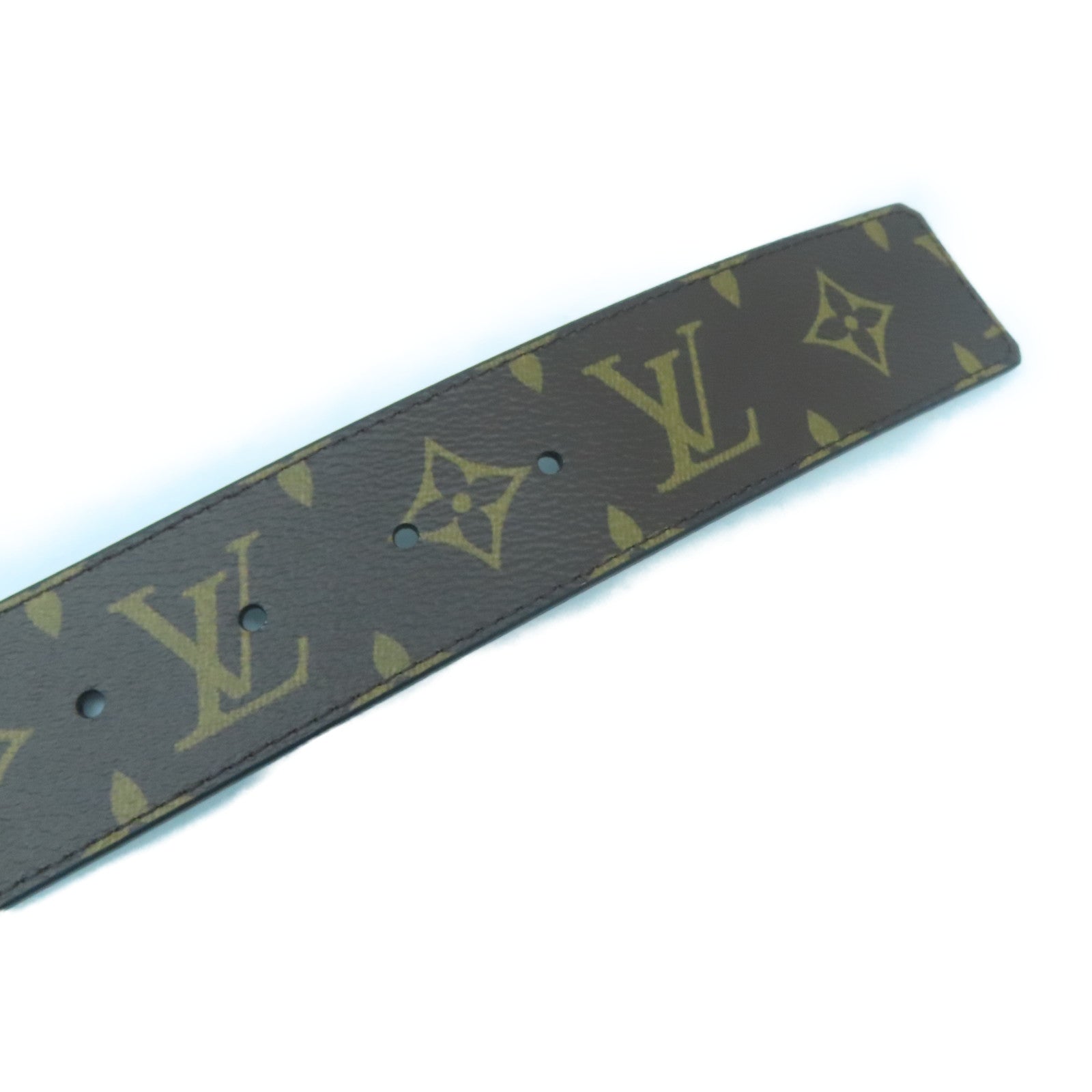 LOUIS VUITTON Monogram Lv lnitiales銀扣皮帶啡色/黑色